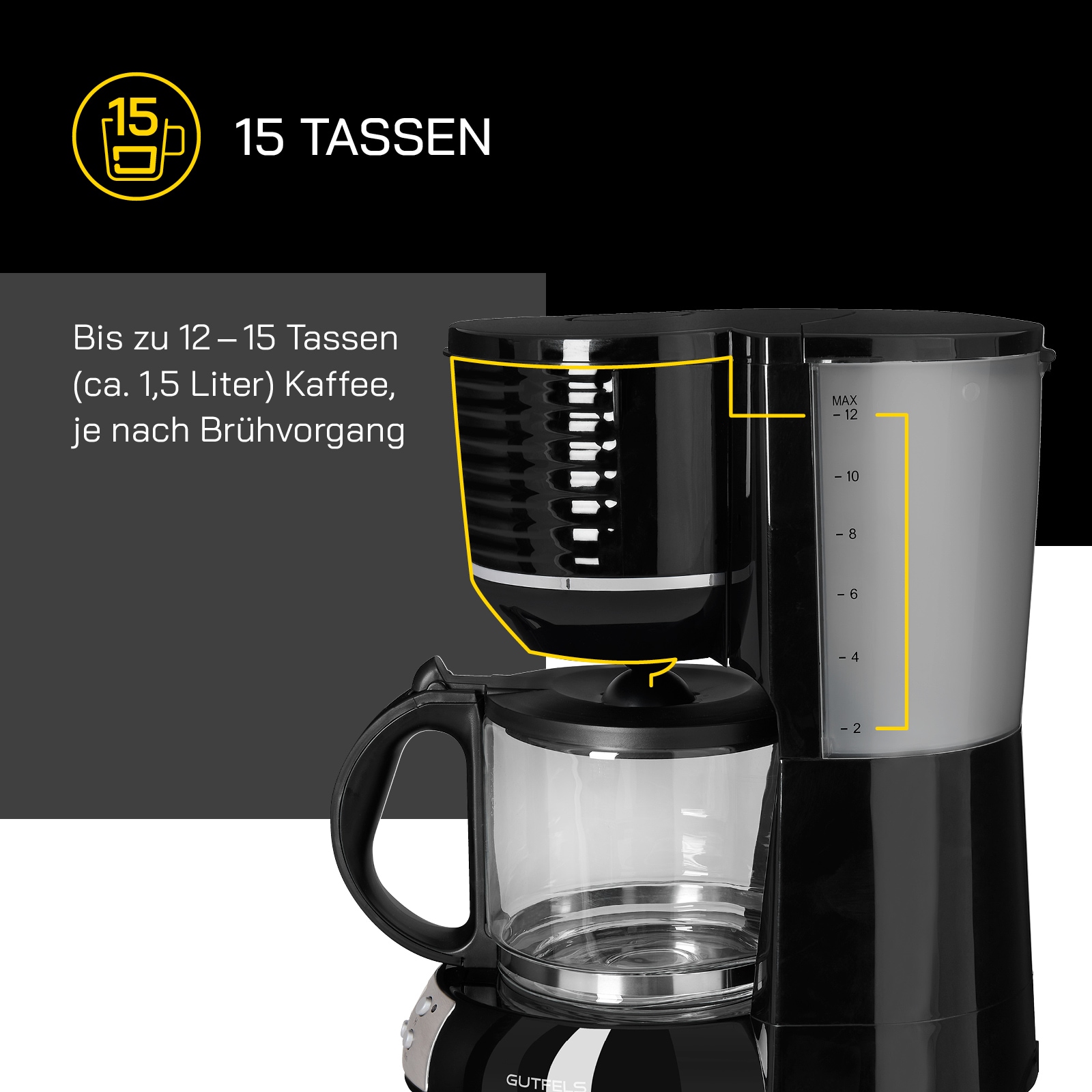 Gutfels Filterkaffeemaschine »COFFEE 3300 C«, 1,5 l Kaffeekanne, Papierfilter, 1x4, 1,50 L Glaskanne, 1080 Watt