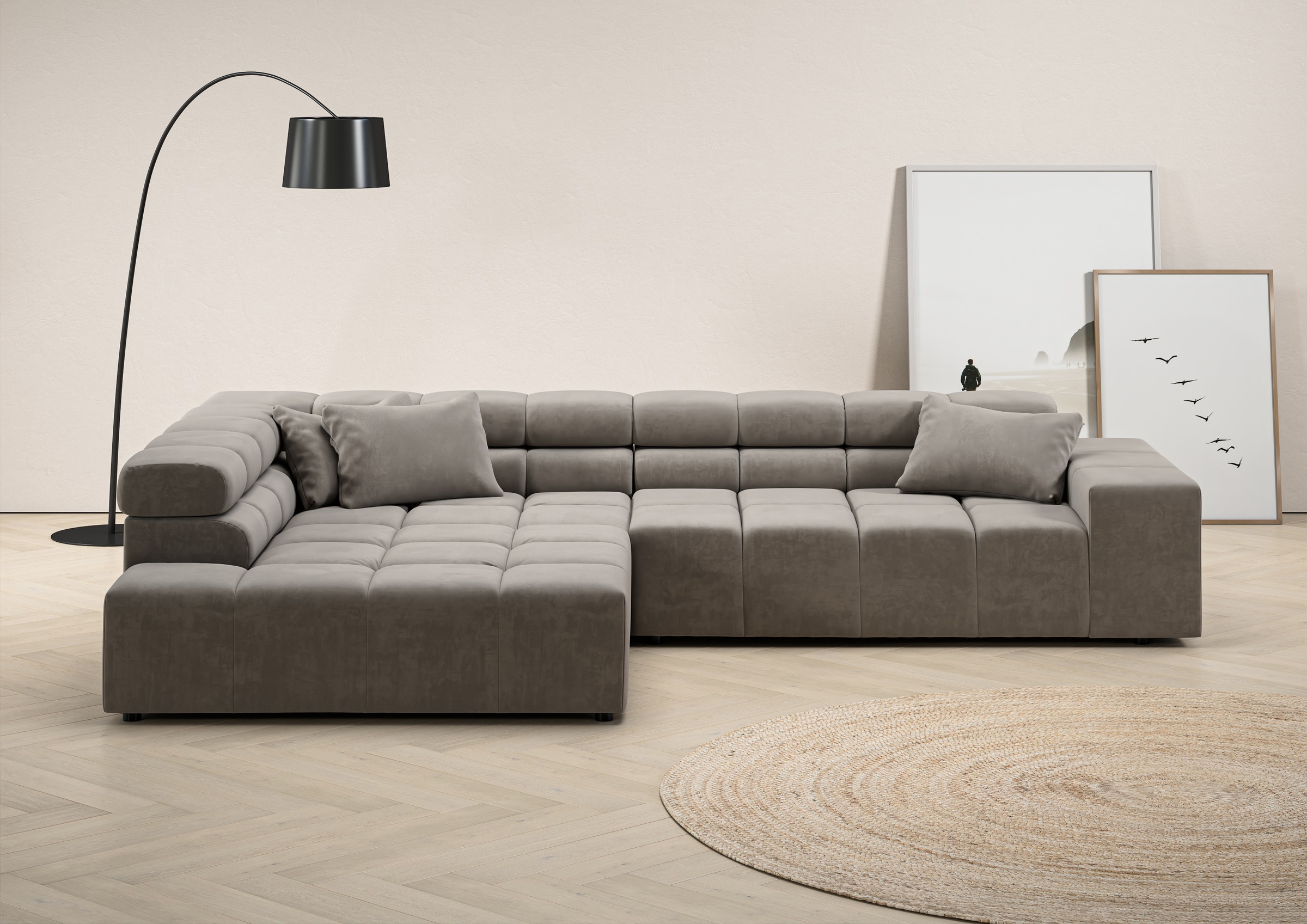 INOSIGN Ecksofa "Ancona incl. Kopfteilverstellung, Zierkissen Breite 319cm, günstig online kaufen