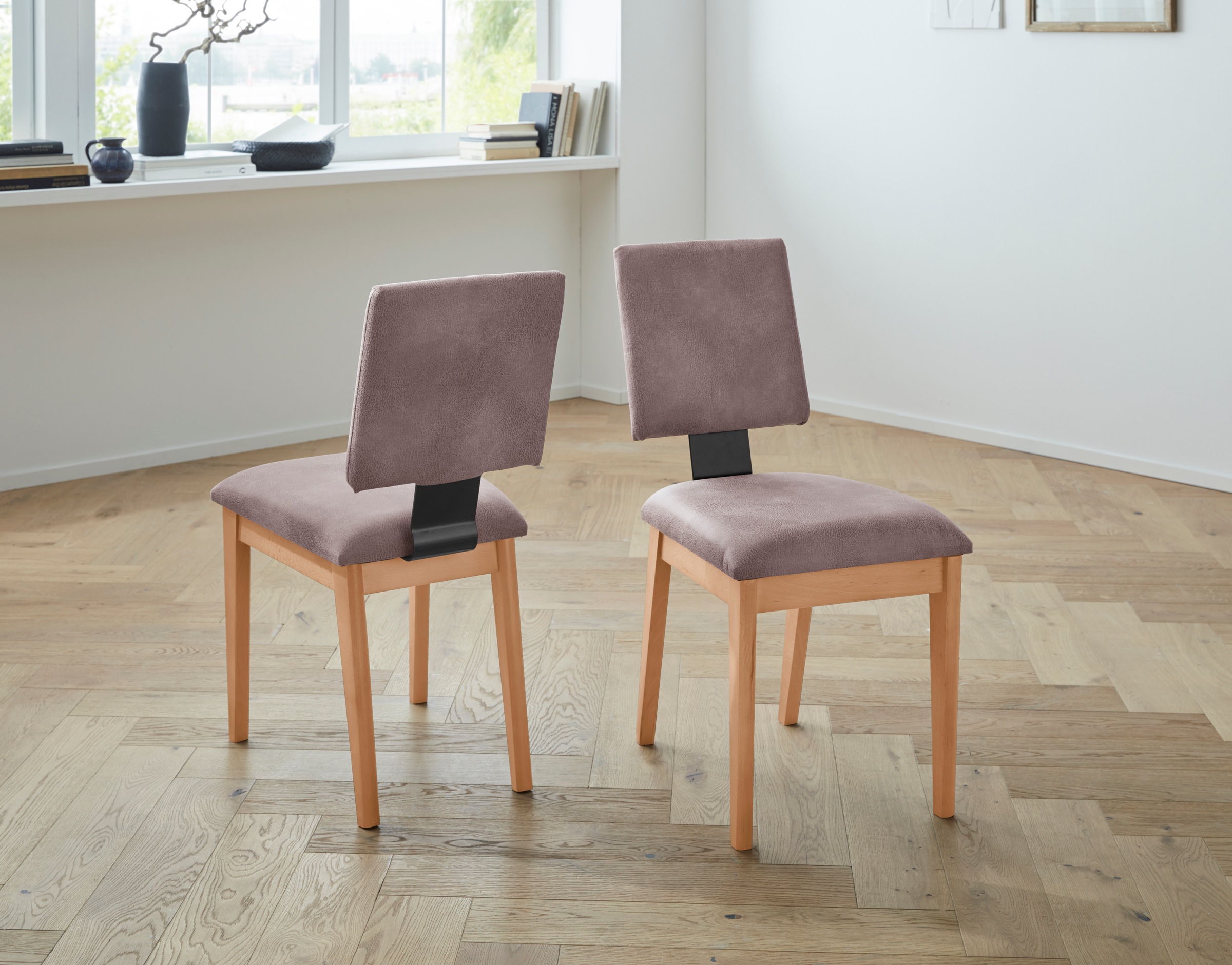 Stuhl „Ema“, 2 St Vintage, Hellbraun + natur B/H/T: 59 cm x 90 cm x 45 cm