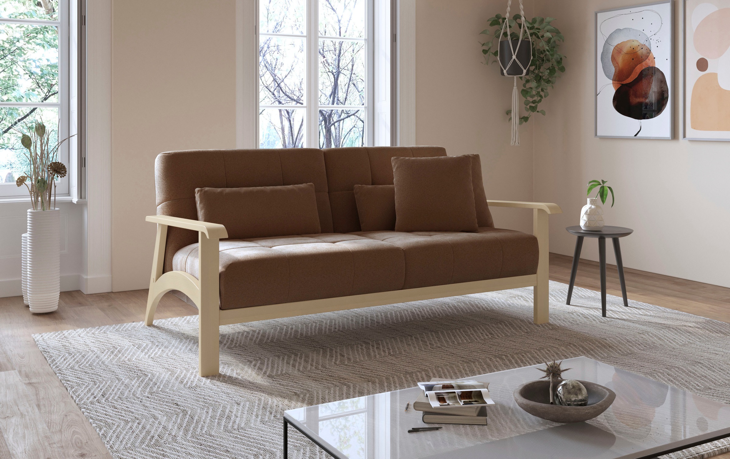 sit&more 2,5-Sitzer »Billund«, Armlehnen aus Buchenholz in natur, verschiedene Bezüge und Farben
