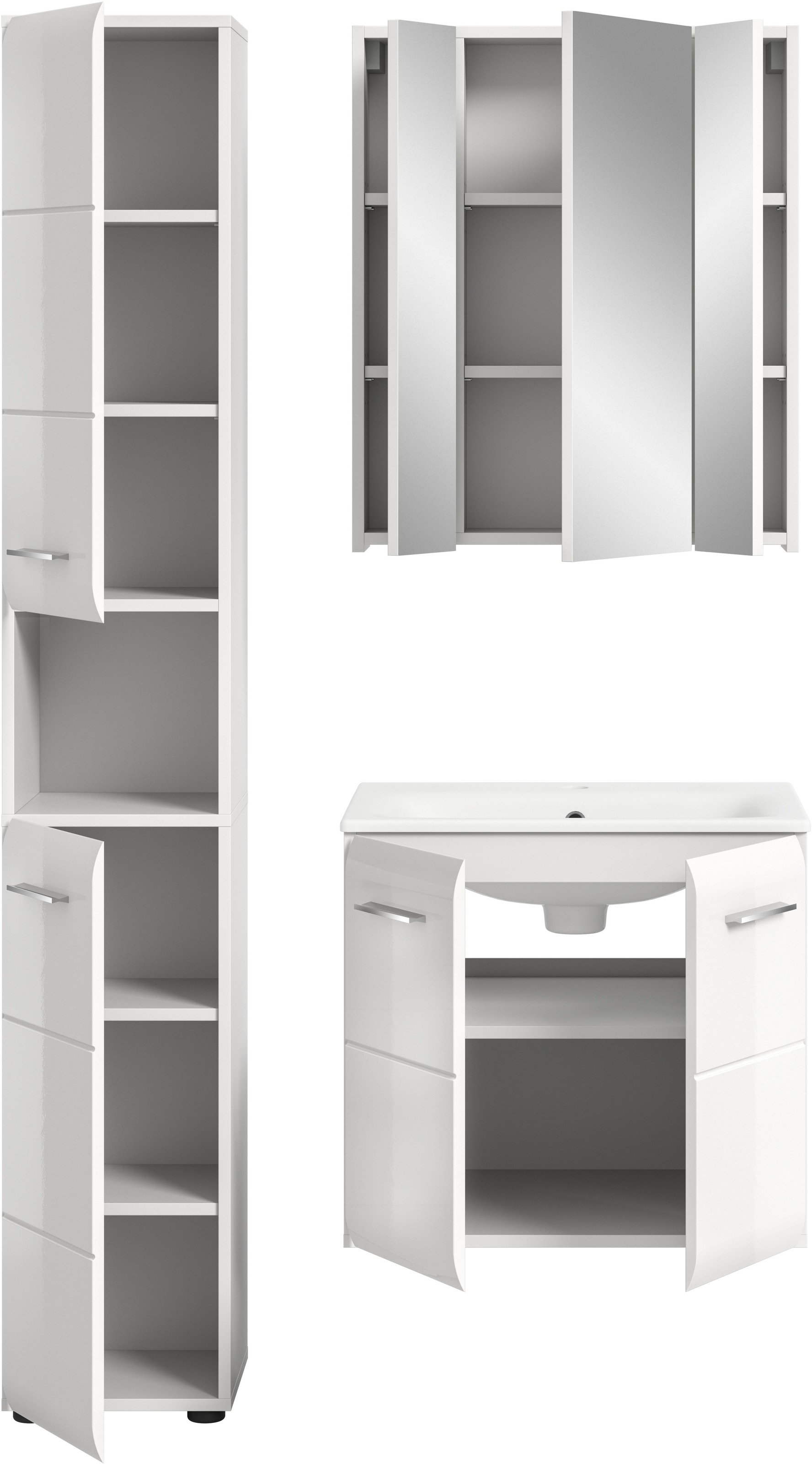 INOSIGN Badezimmer-Set, (Set, 4 St.), Florenz, Badkombination 4-tlg., Weiß hochglanz, inkl. Waschbecken