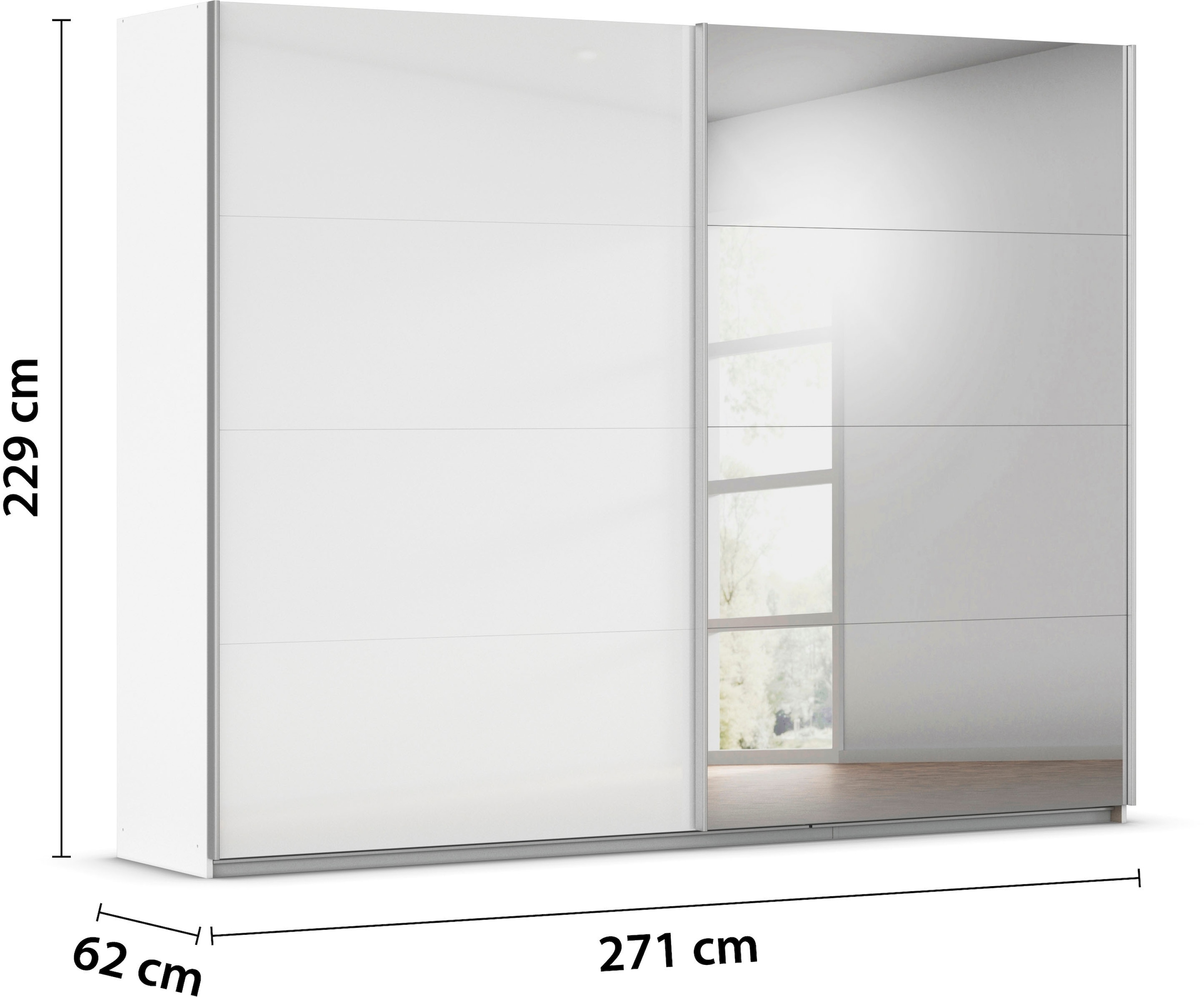 INOSIGN BY RAUCH Schwebetürenschrank »Kleiderschrank Schrank Garderobe Schlafzimmerschrank THANOS«, (in 3 verschiedenen Ausstattungen BASIC/CLASSIC/PREMIUM), Optional mit Spiegel, Metall-Griffleisten alufarben MADE IN GERMANY