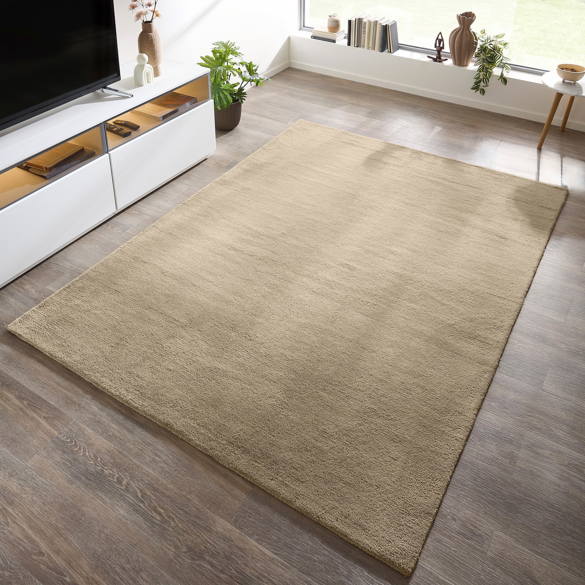 my home Wollteppich »Gabbo Natur, Handgefertigt, Teppich, reine Wolle, meliert« rechteckig 14 mm Höhe reine Wolle, Uni, Wohnzimmer, Schlafzimmer, Esszimmer