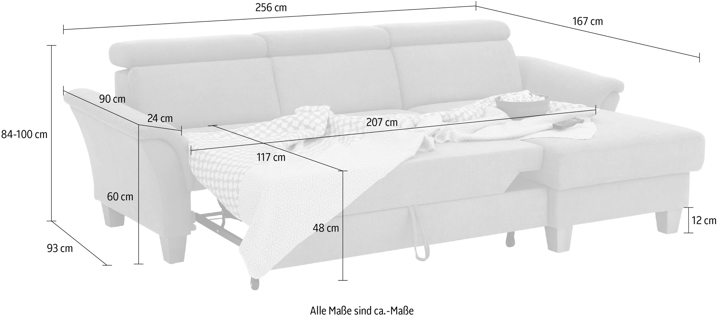 Home affaire Ecksofa »Conville L-Form«, Federkern, wahlweise mit Bettfunktion und Bettkasten bzw. Stauraum