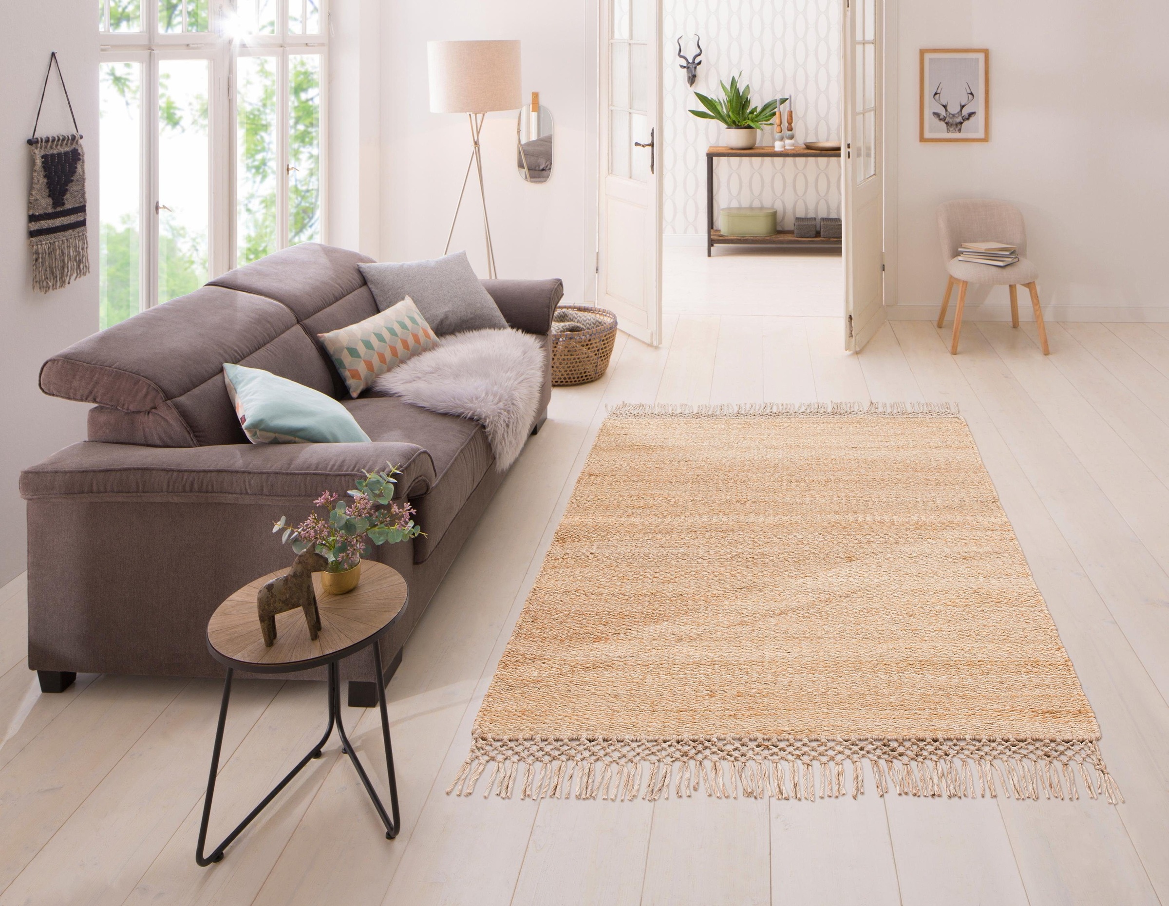 Home affaire Teppich »Amba«, rechteckig, 6 mm Höhe, flache Teppiche, Wendeteppich, Uni Farben, Wohnzimmer, Esszimmer