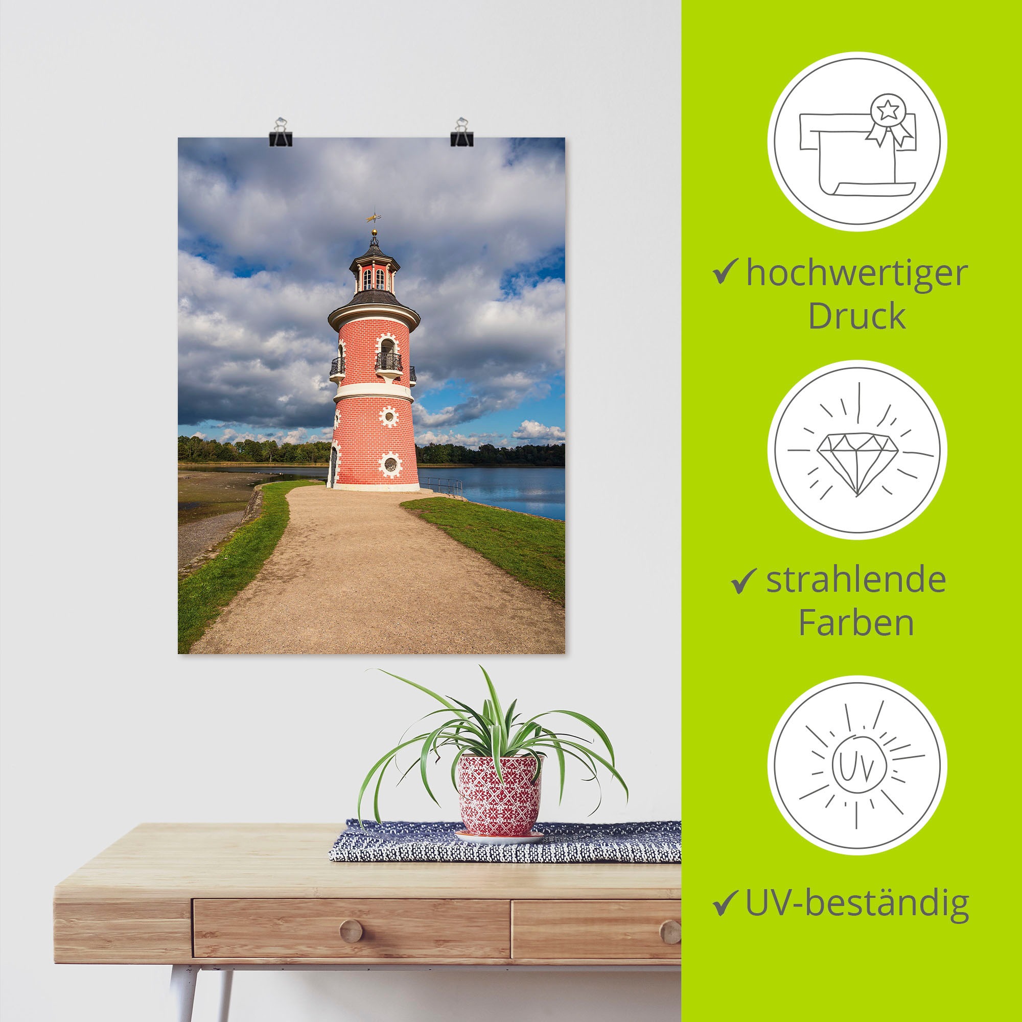 Artland Wandbild »Leuchtturm nahe Schloss Moritzburg«, Gebäude, (1 St.),  als Alubild, Leinwandbild, Wandaufkleber oder Poster in versch. Größen auf  Raten bestellen