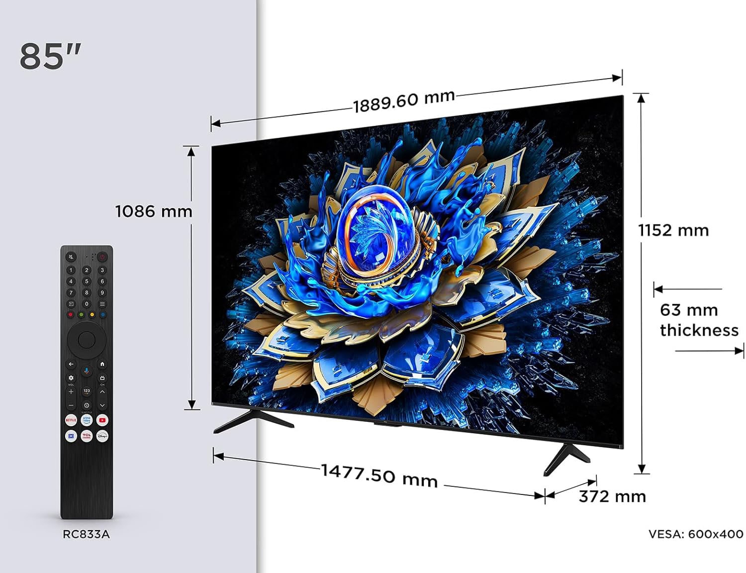 TCL QLED-Fernseher »85T69CX1« 215 cm/85 ″