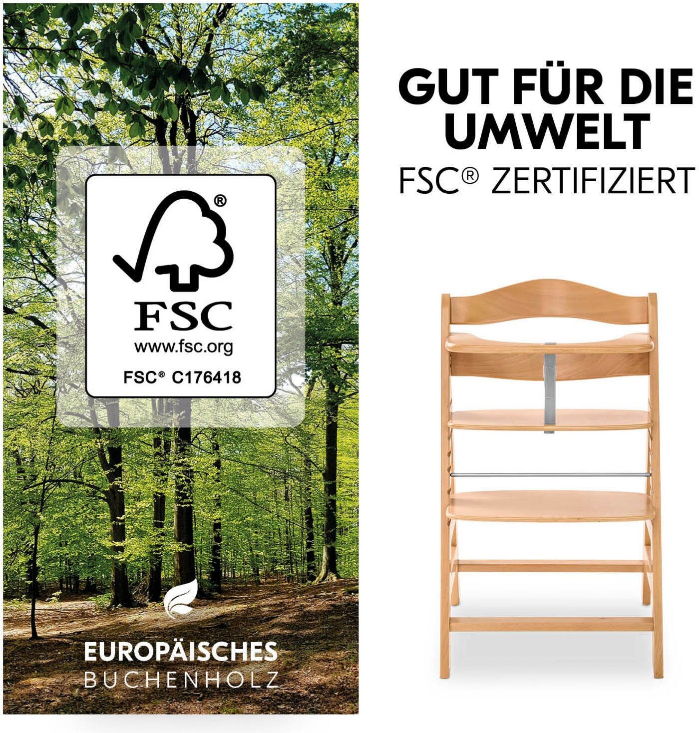 Hauck Hochstuhl »Alpha Newborn Set, - Grey«, bestellen Wald schützt mit auf weltweit Aufsatz; Newborn Raten - Nature FSC®