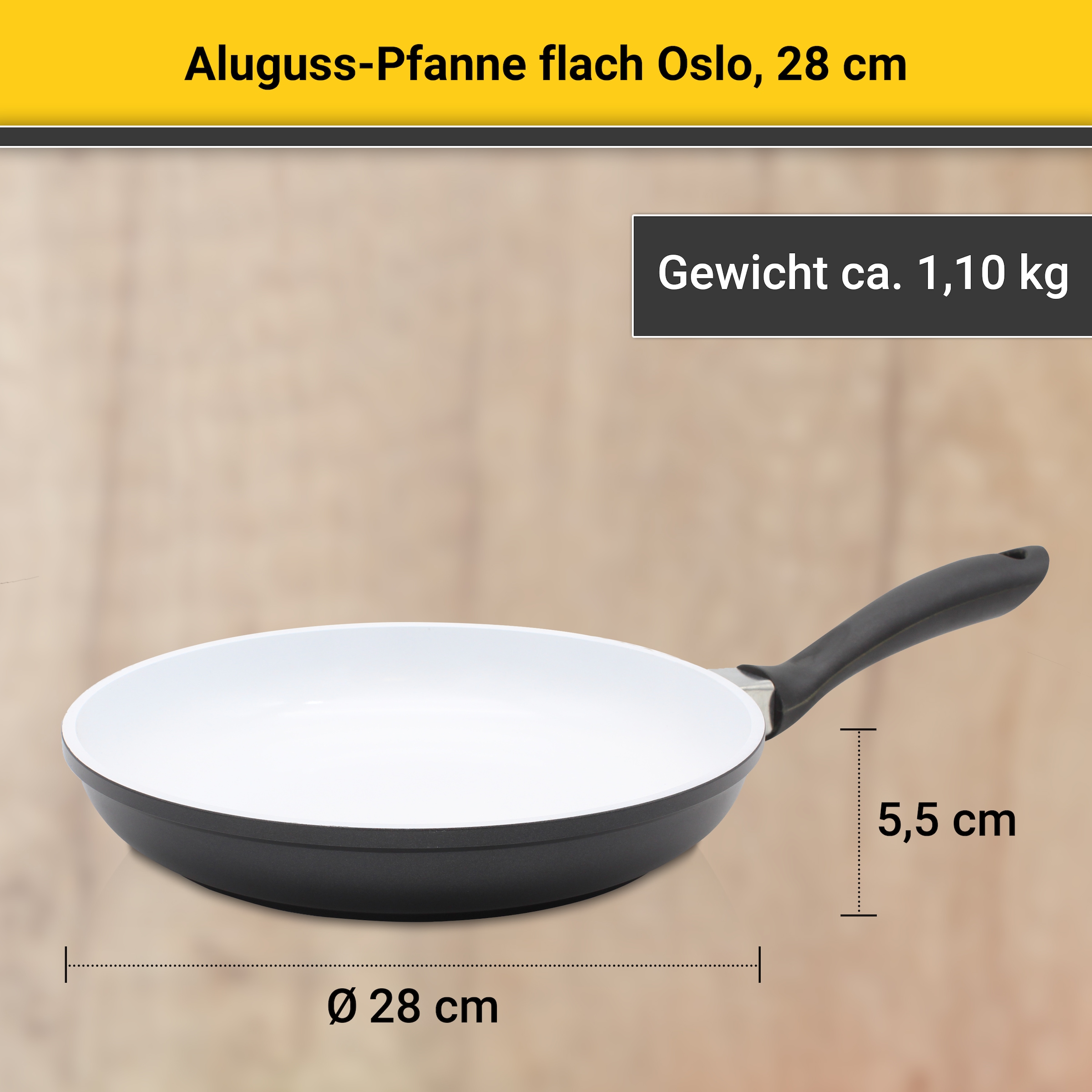 Krüger Bratpfanne »Aluguss Pfanne flach OSLO«, Aluminiumguss, (1 tlg.), für Induktions-Kochfelder geeignet