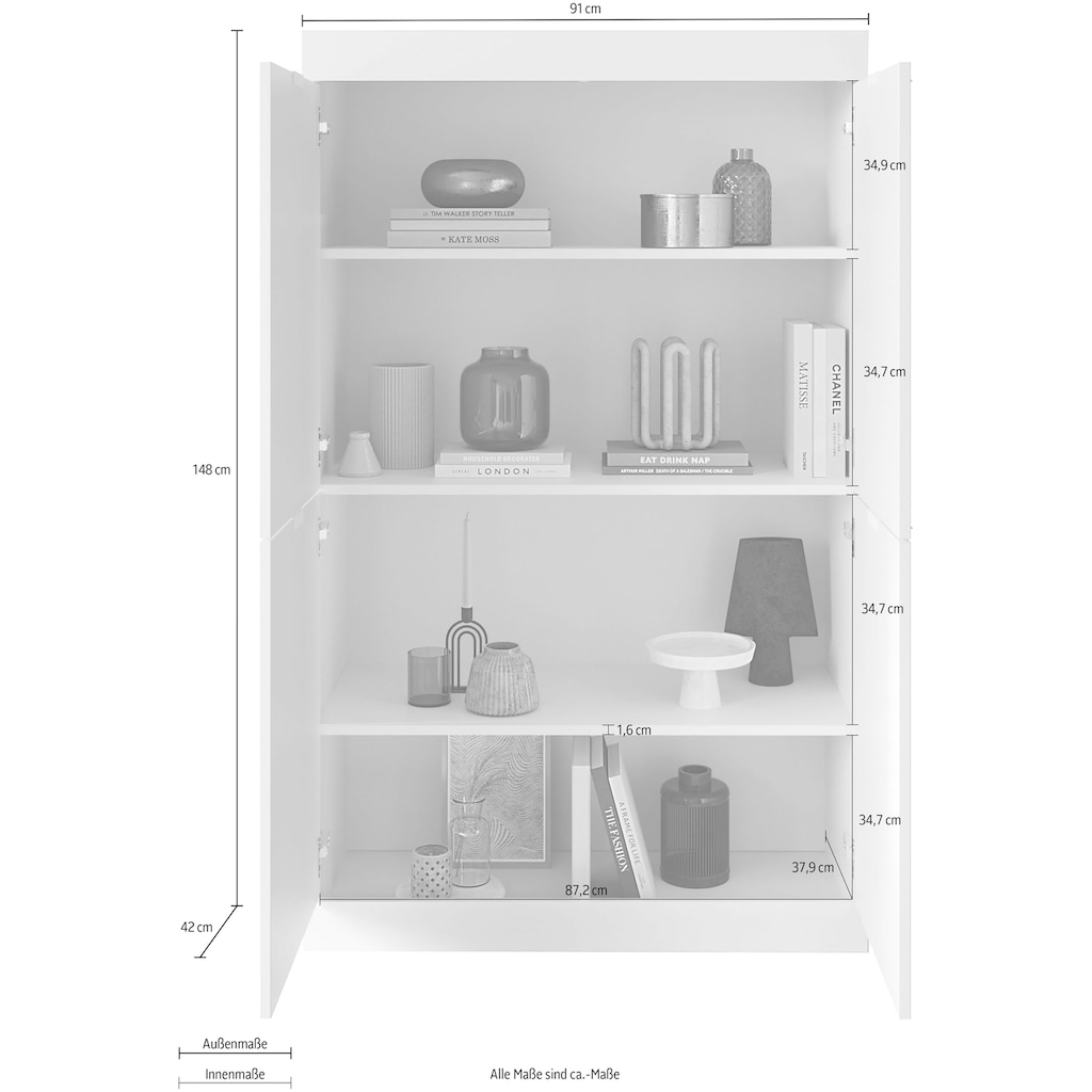 INOSIGN Highboard »Slim«, Breite 91 cm, weiß Hochglanz Lack