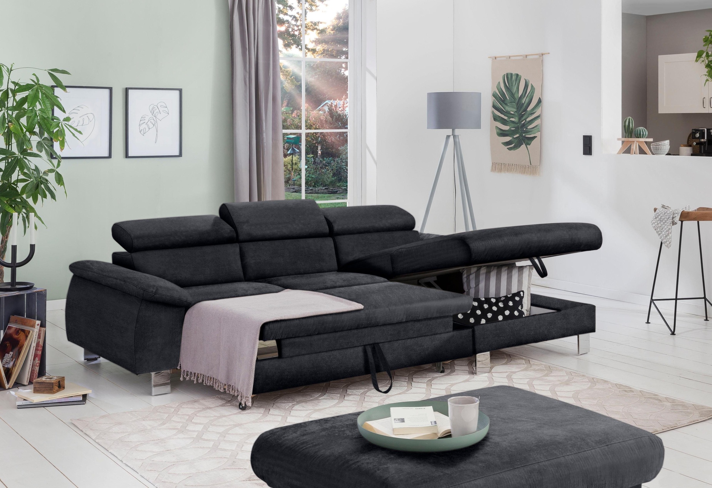COTTA Ecksofa Komaris, Ecksofa, wahlweise mit RGB-LED-Beleuchtung und Bettfunktion/Bettkasten