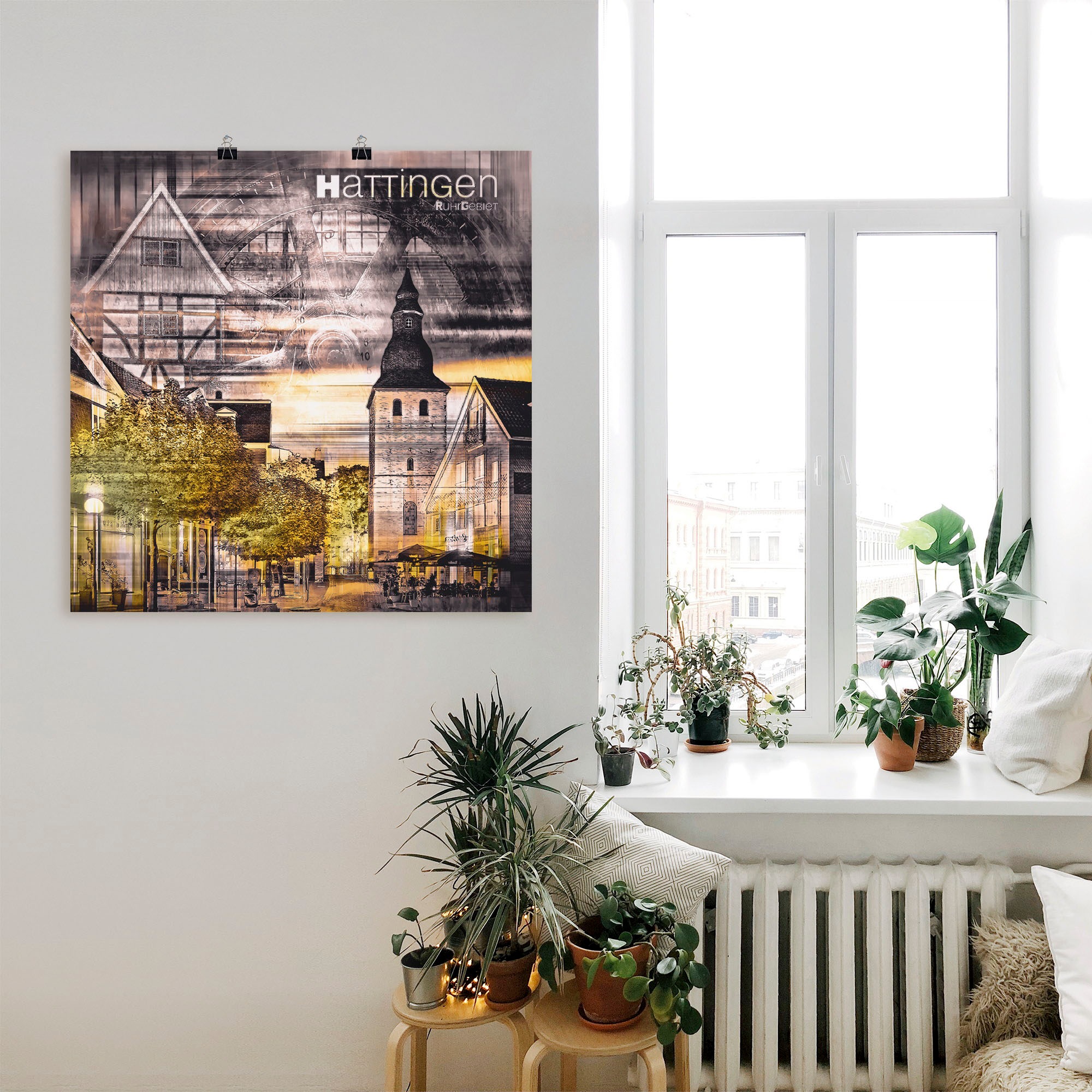Artland Wandbild »Hattingen Skyline Abstrakte Collage«, Gebäude, (1 St.), als Leinwandbild, Wandaufkleber oder Poster in versch. Größen