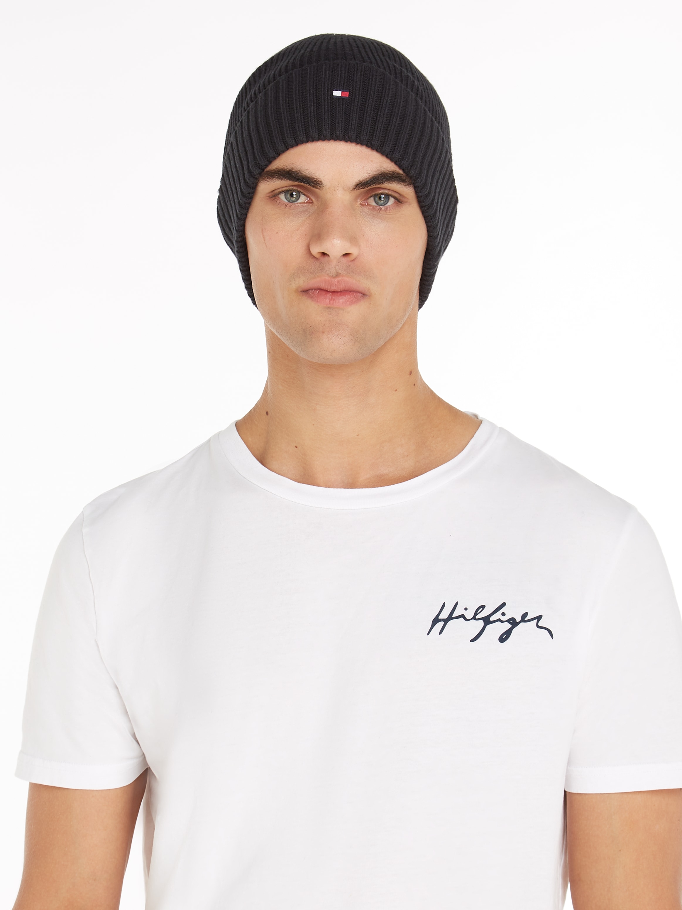 Tommy Hilfiger Strickmütze »TH FLAG PIMA COTTON BEANIE«, mit Logostickerei