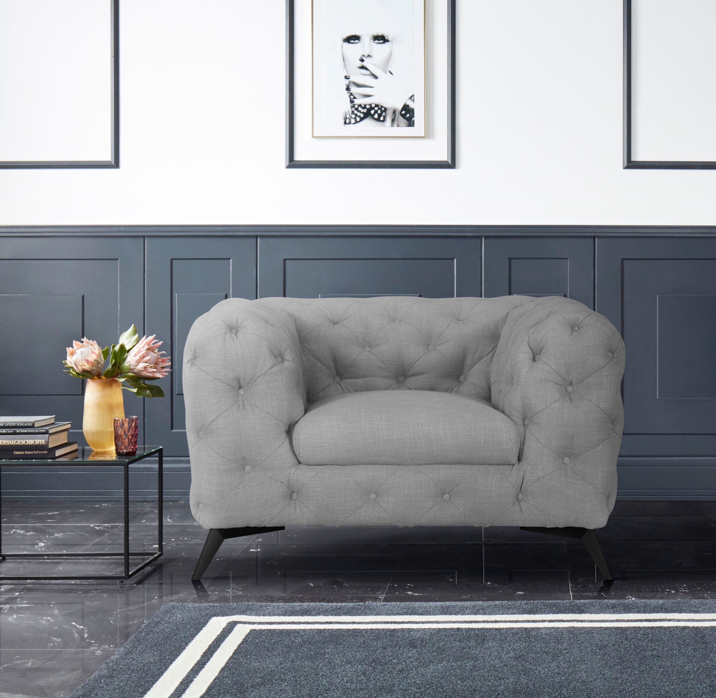 Leonique Chesterfield-Sessel »Glynis Sessel«, aufwändige Knopfheftung, moderne Chesterfield Optik, Fußfarbe wählbar