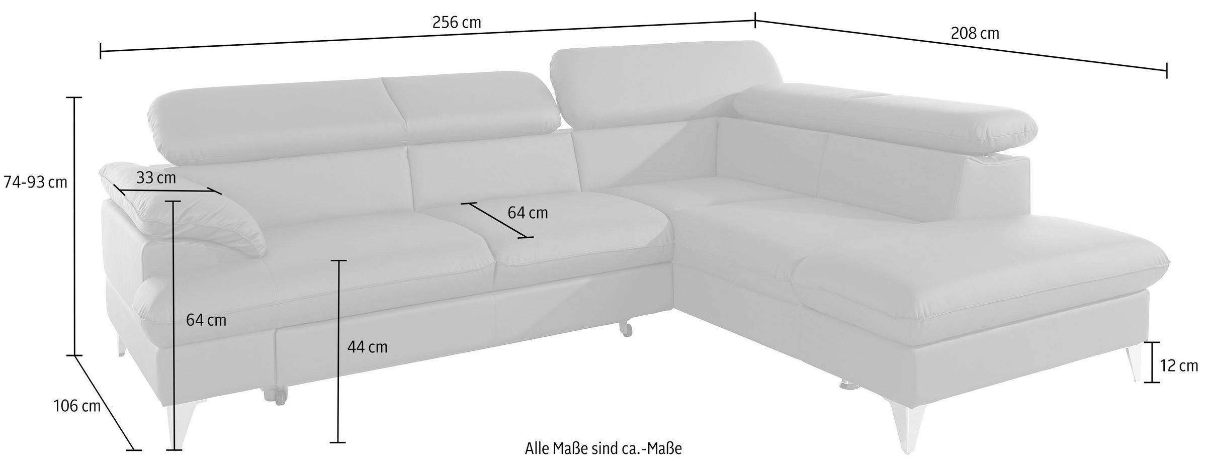 COTTA Ecksofa »Caluso L-Form«, mit Kopfteilverstellung, wahlweise mit Bettfunktion & Bettkasten