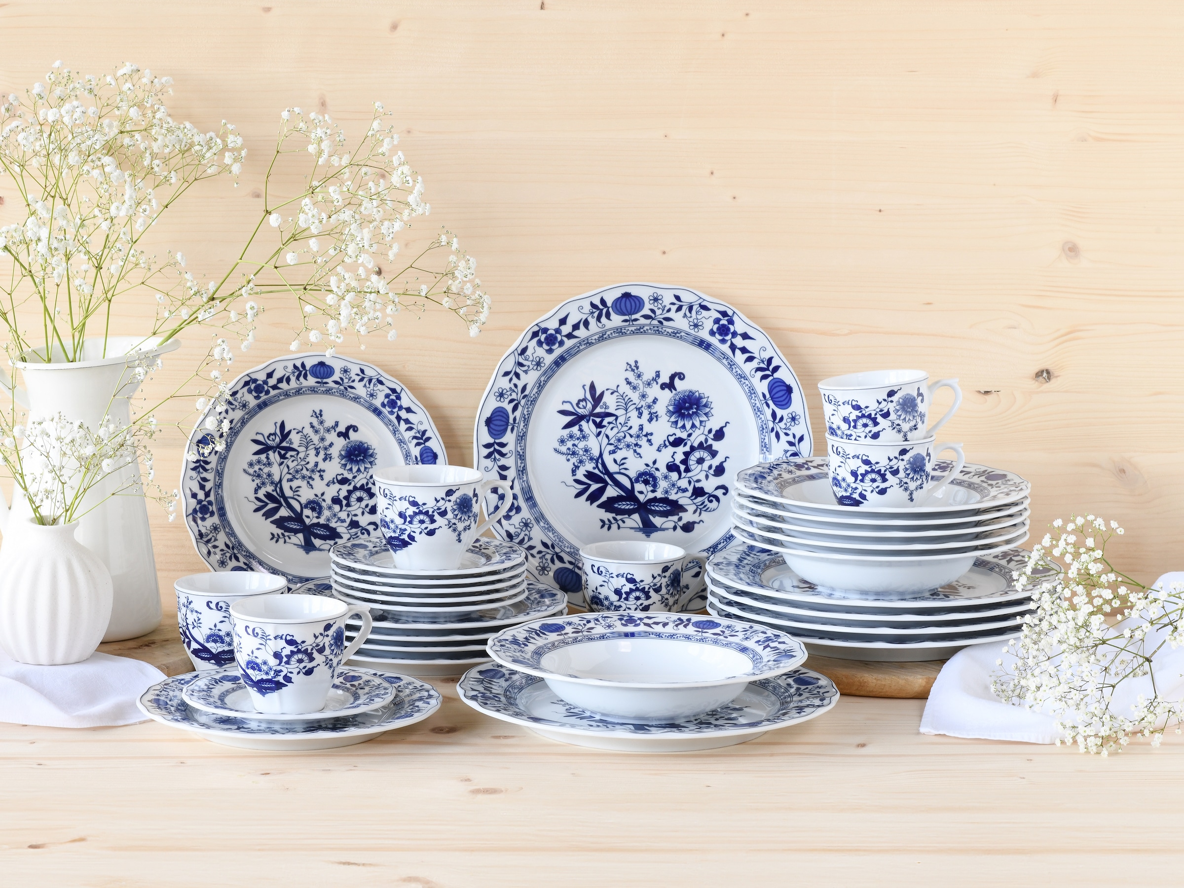 CreaTable Kombiservice »Flora Zwiebelmuster, Kombi-Service 30-tlg«, (Set, 30 tlg.), Nostalgisch, Vintage