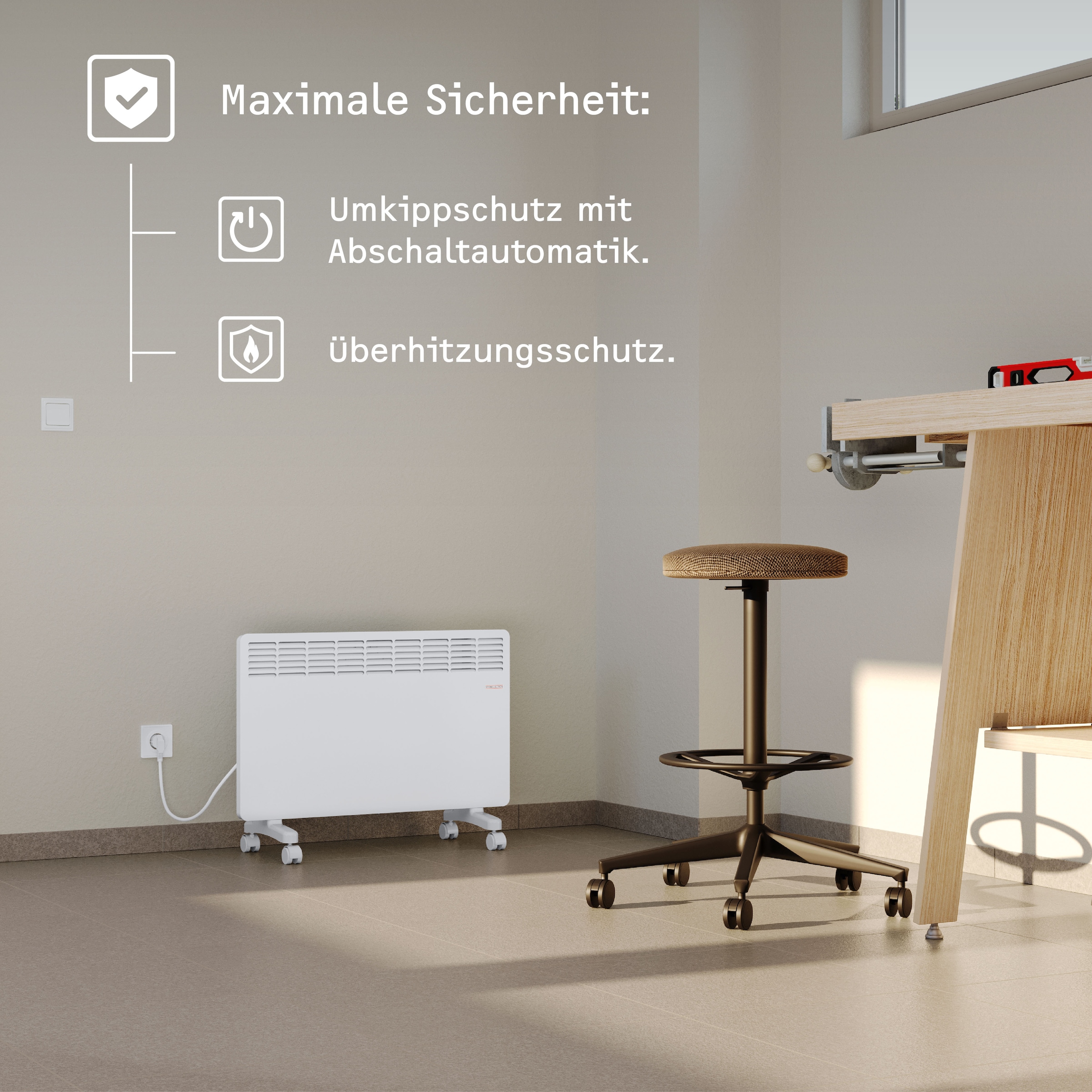 STIEBEL ELTRON Konvektor »»EG-50-TR2-PM«, Heizlüfter energiesparend, 2 kW«, Konvektor-Heizung mit einfacher Regelung, 2 kW, energiesparend, Rollen