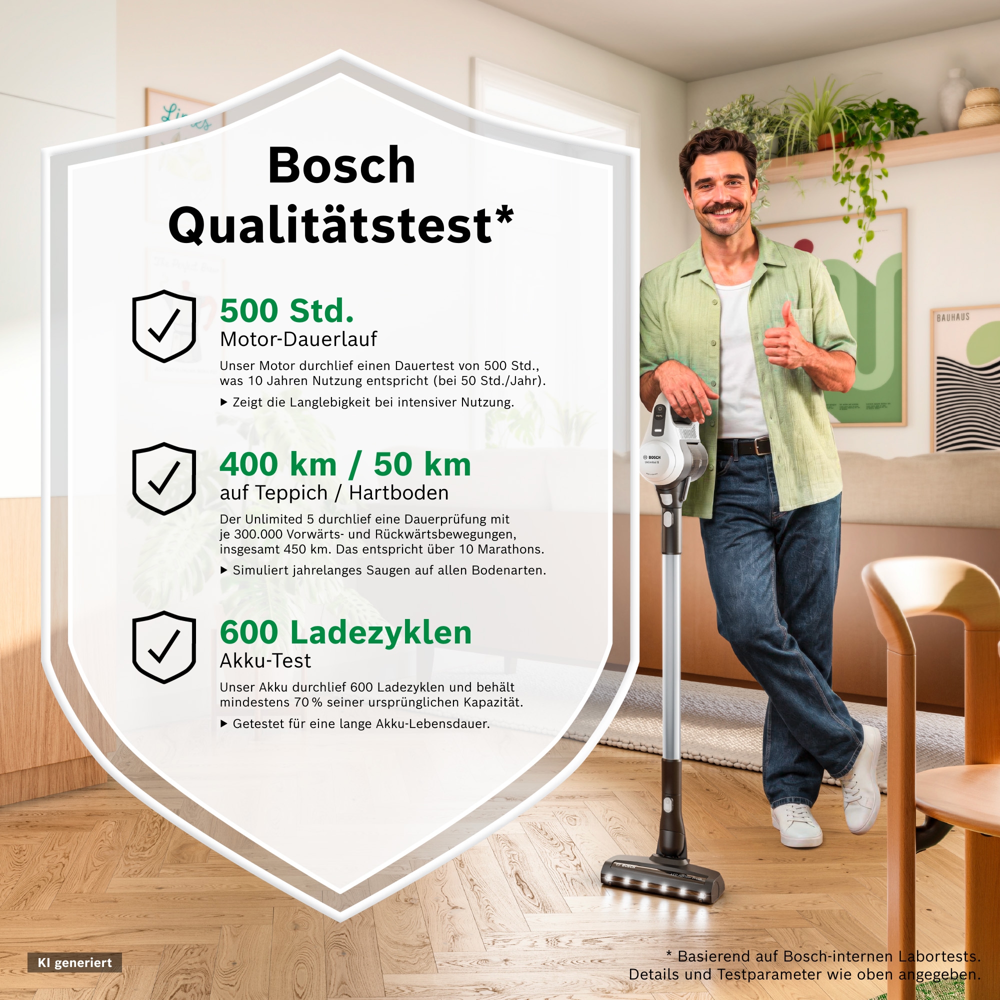 BOSCH Akku-Stielstaubsauger »Unlimited 5 BBU52WBA, LED-Düse, Made in Germany« starke Saugleistung, bis zu 50 Min. Laufzeit, Fugendüse, leicht, weiß