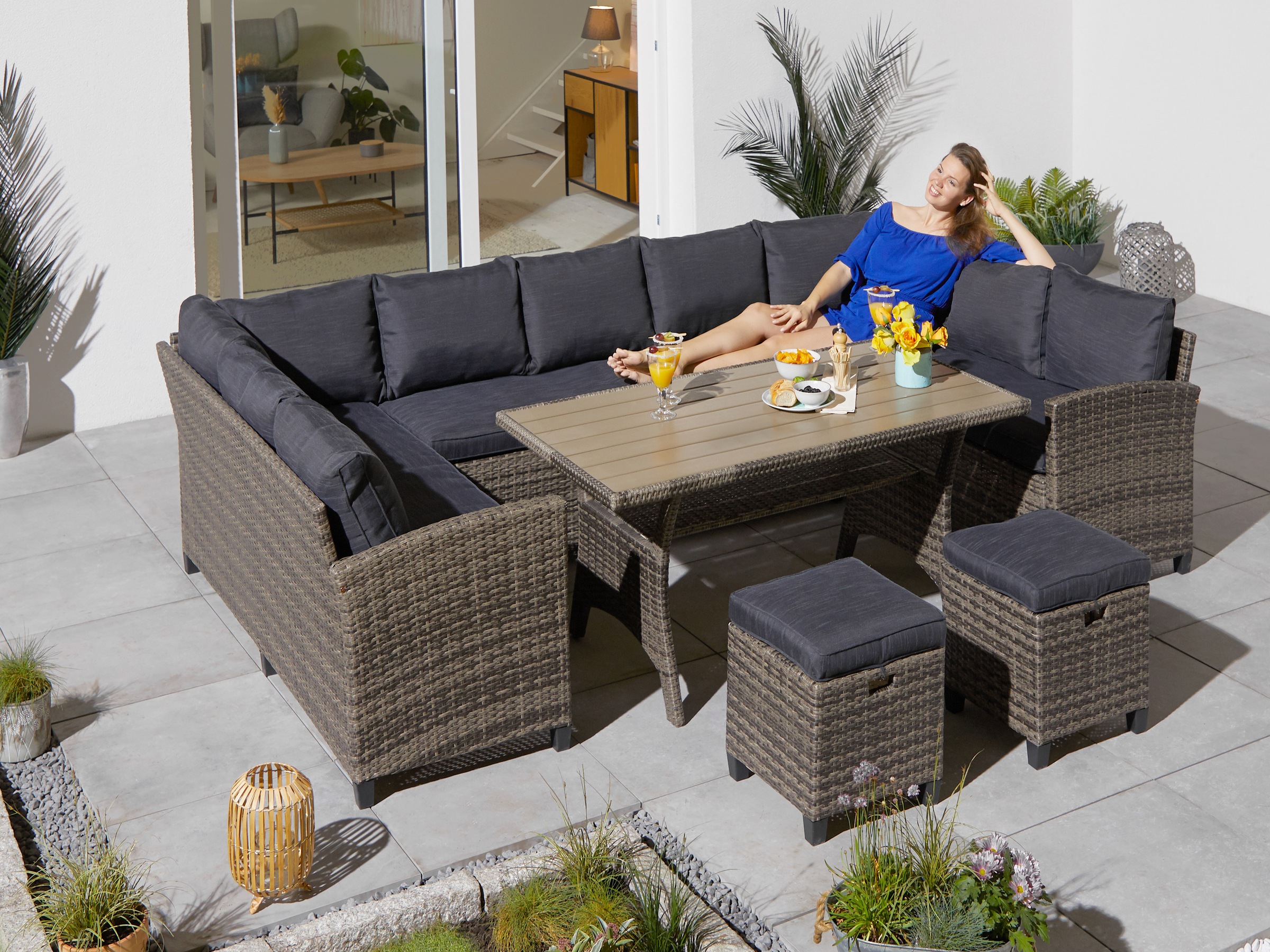 KONIFERA Gartenlounge-Set »Rotterdam« Set, 3x 3er Sofa, 2x Hocker, 1x Tisch günstig online kaufen
