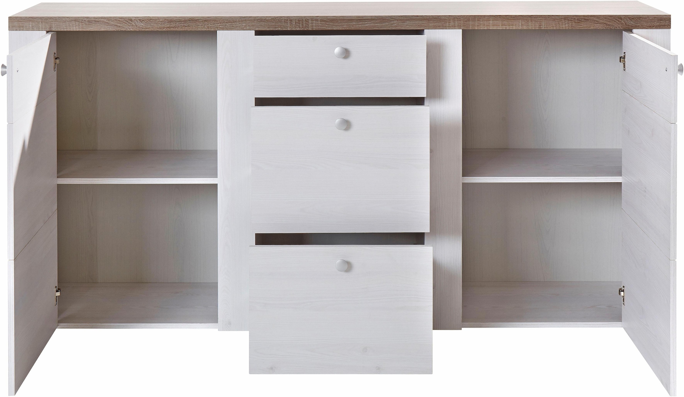 Home affaire Sideboard »Larona, zeitlose Kommode mit 2 Türen, 3 Schubkästen, Türkommode,«, Höhe 84 cm, viel Stauraum, Anrichte mit dekorativer Rahmenoptik