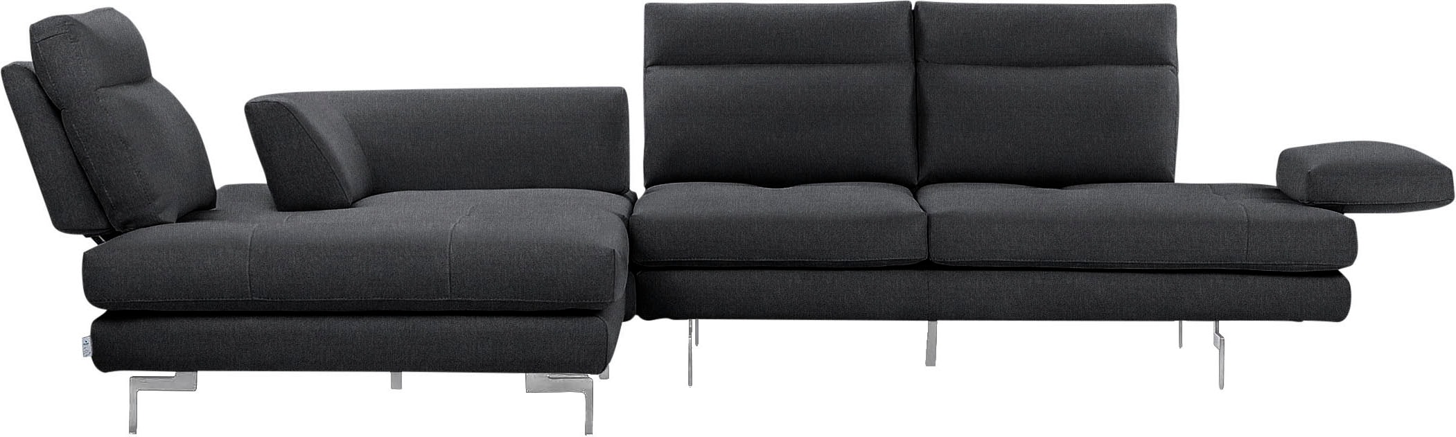 CALIA ITALIA Ecksofa »Toby Wing, L-Form, Designsofa mit sensationellem Sitzkomfort«, Sitztiefenverstell.,wahlw. mit Kissen-Set, Füße chrom glänzend