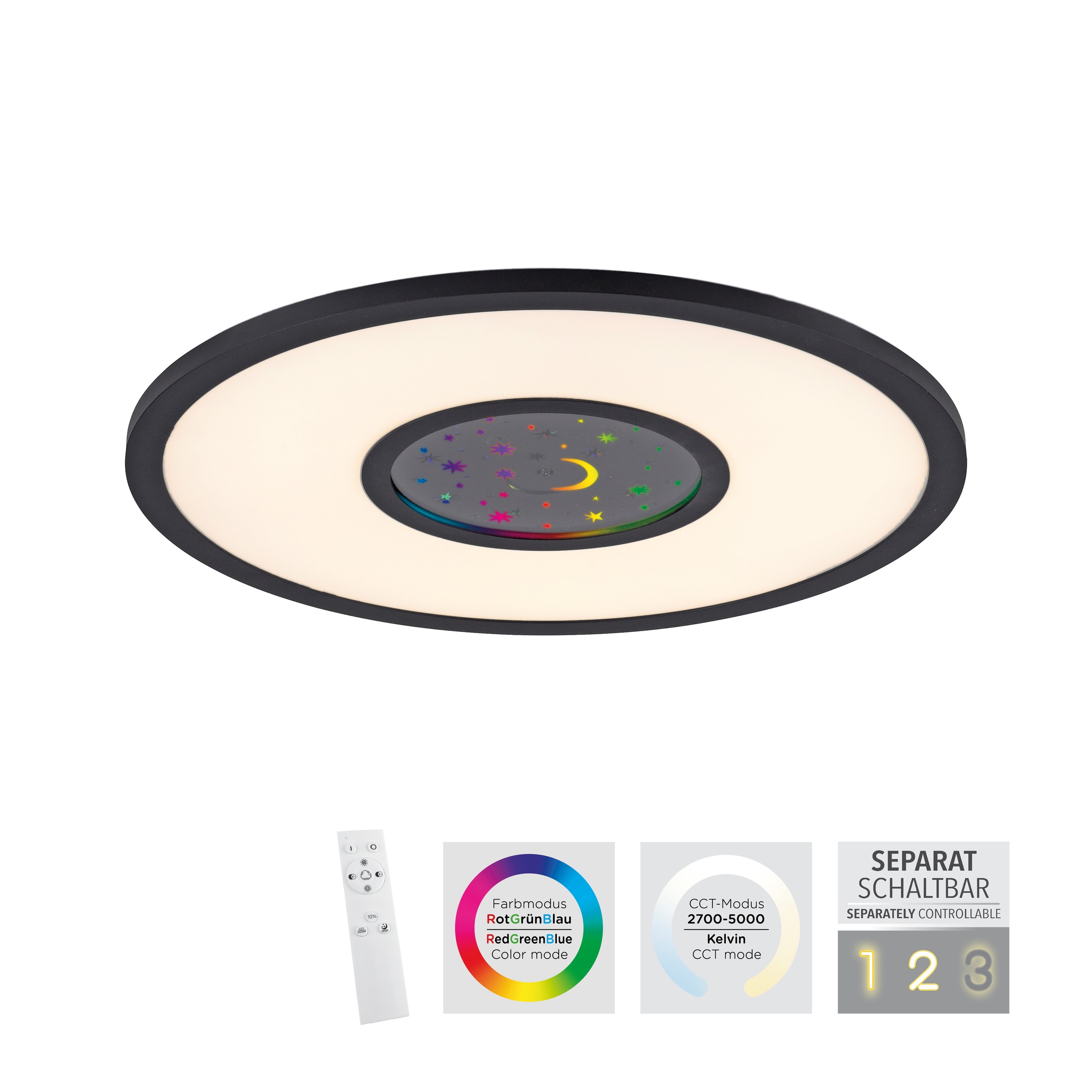 JUST LIGHT Deckenleuchte »ASTRO«, 2 flammig, Leuchtmittel LED-Board-LED-Board | LED fest integriert-LED fest integriert, LED, CCT - über Fernbedienung, RGB, dimmbar über Fernbedienung