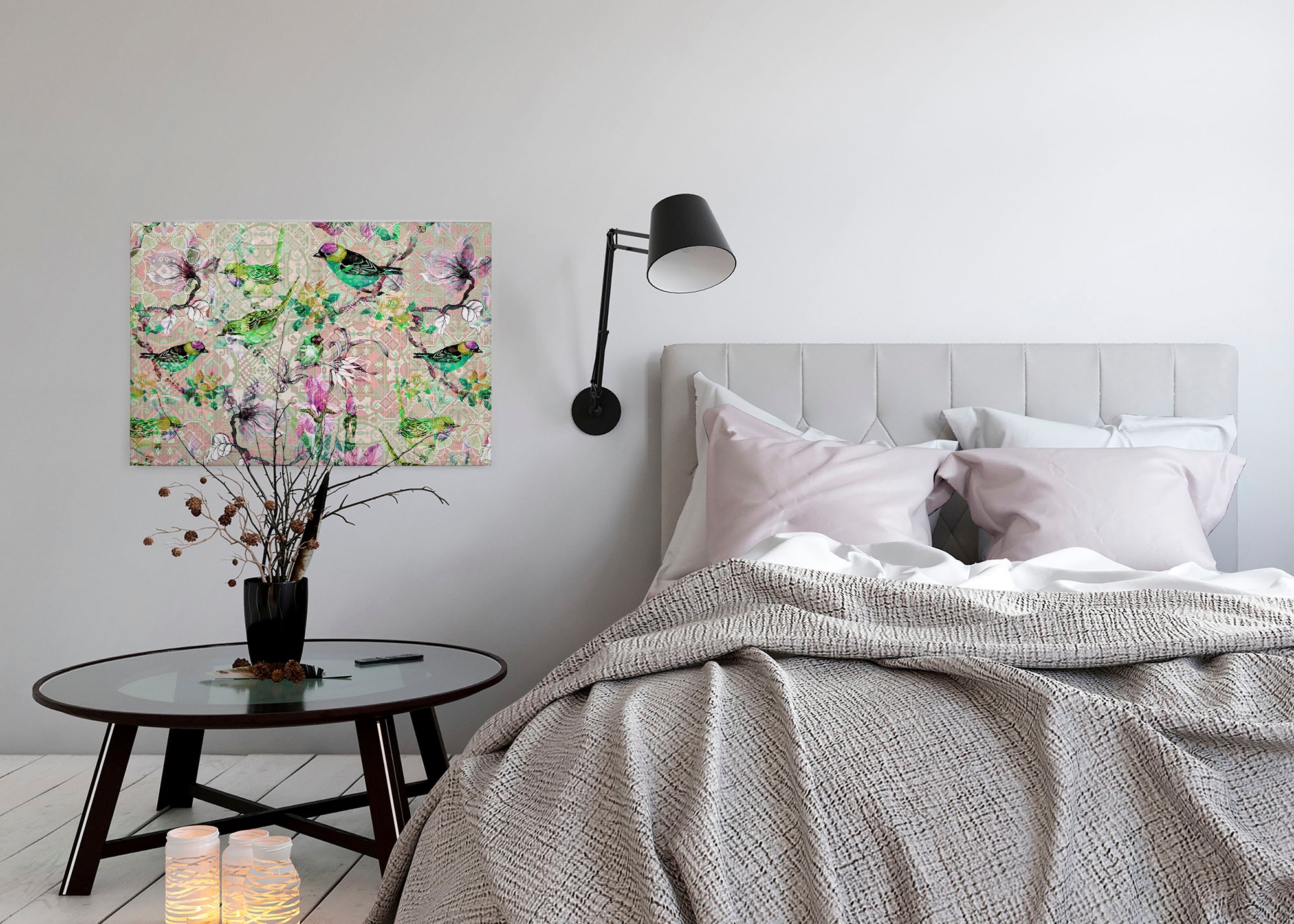 A.S. Création Leinwandbild »mosaic birds«, Kunst-Vögel-Kinder, (1 St.), Mosaik Keilrahmen Floral Blumen Vögel Leinwand-Bild Wohnzimmer modern
