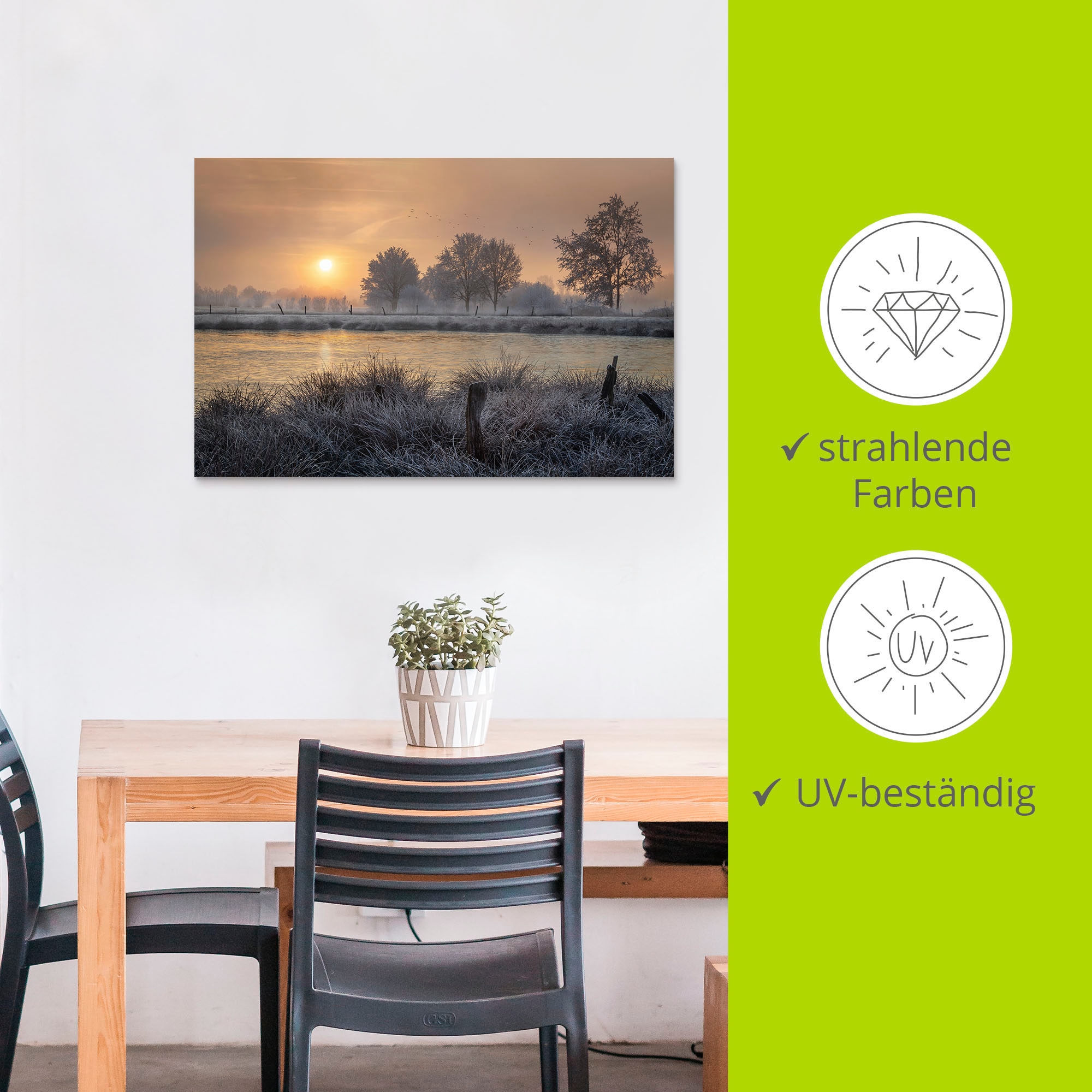 Artland Wandbild »Ein Wintertag beginnt«, Bilder vom Sonnenuntergang & -aufgang, (1 St.), als Alubild, Outdoorbild, Leinwandbild, Wandaufkleber, versch. Größen