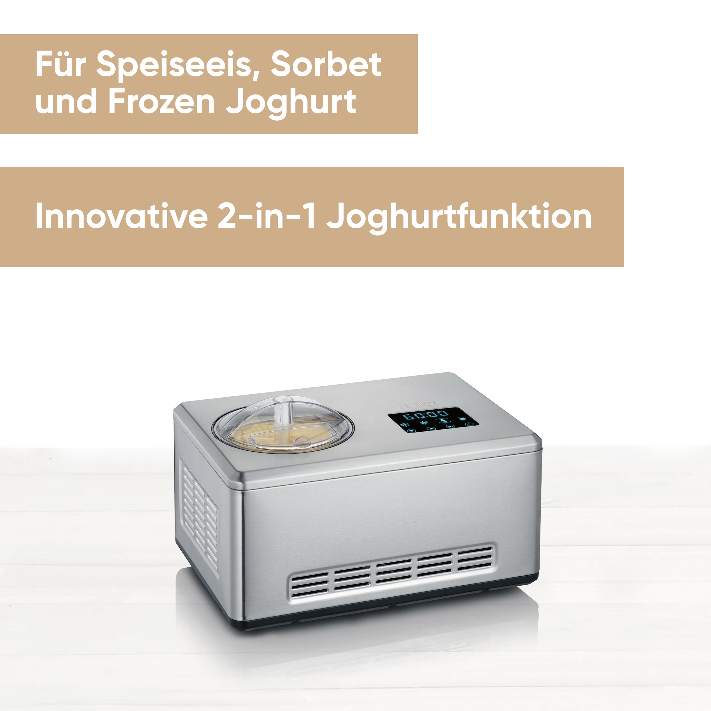 Severin Eismaschine »EZ 7406« 2 l 180 W inkl. zwei großer Eisbehälter und hochwertigem Volledelstahl-Gehäuse