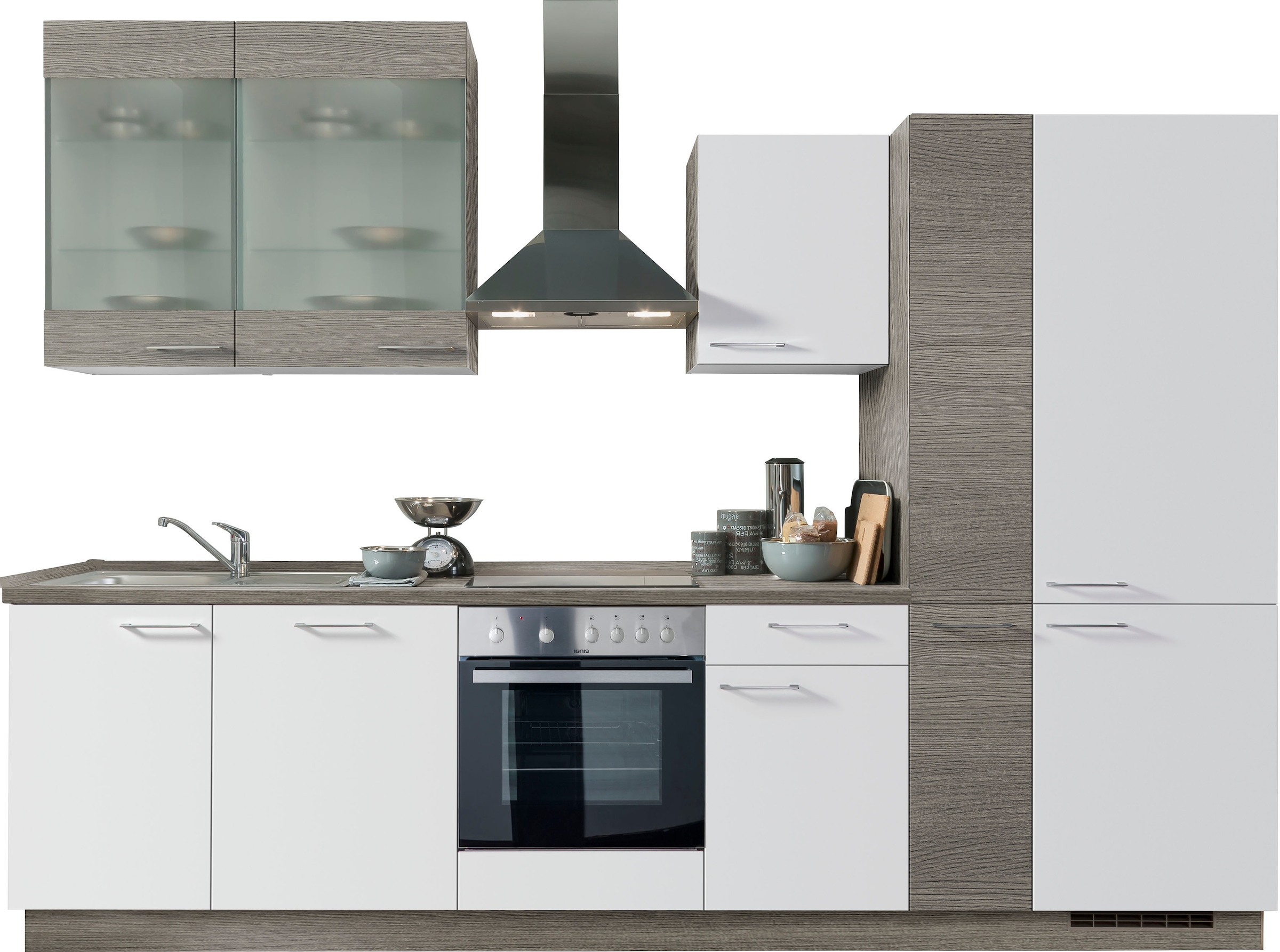 KOCHSTATION Küchenzeile »"KS-Trea", wahlweise mit E-Geräten, höhenverstellbare Füße« vormontiert, mit Vollauszug und Soft-Close-Funktion, Breite 310 cm