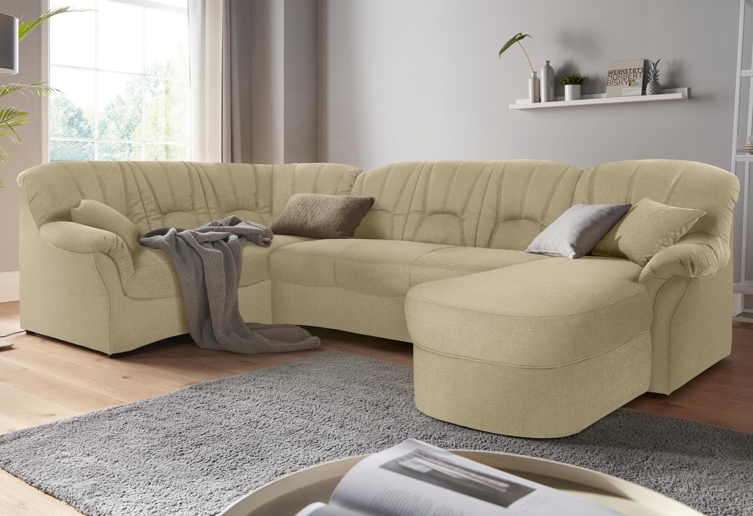 DOMO collection Wohnlandschaft »Bahia mit viel Platz, zeitloses Design, U-Form«, wahlweise mit Bettfunktion