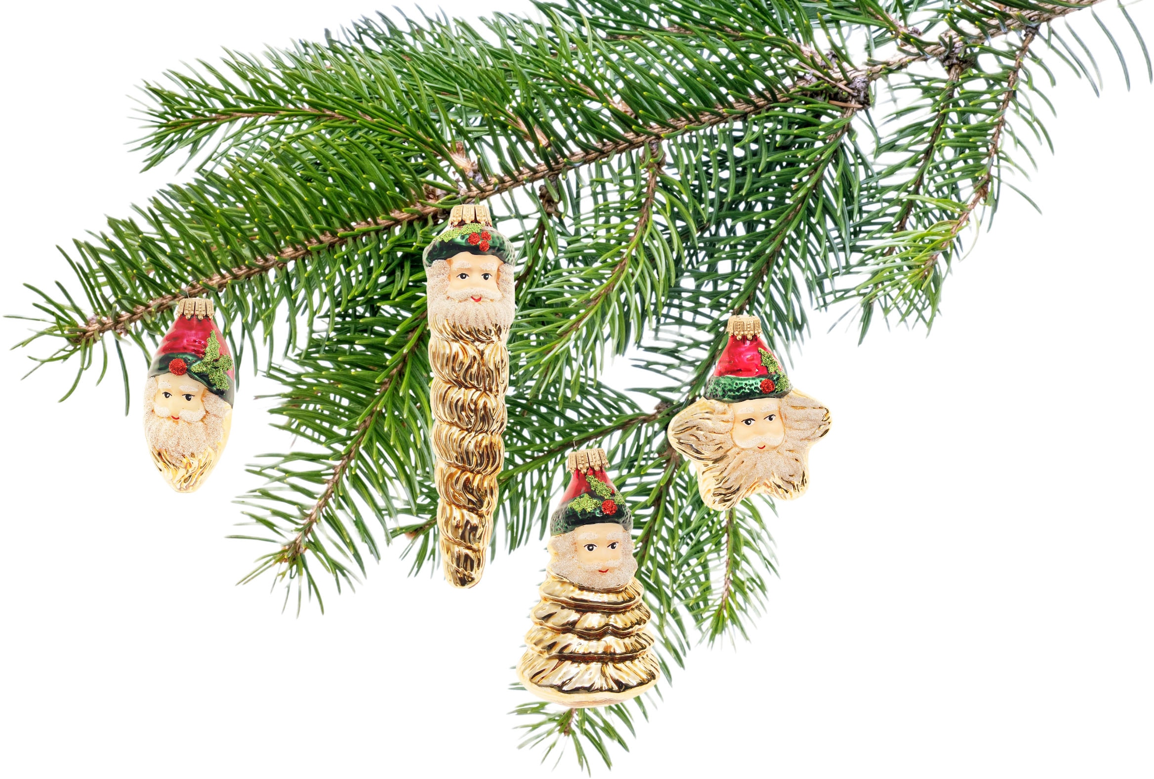 Krebs Glas Lauscha Christbaumschmuck »Xmas Night "Weihnachtsmanngesichter"«, (Set, 4 tlg.), Weihnachtsdeko, Christbaumkugeln aus Glas, Weihnachtsbaumkugel