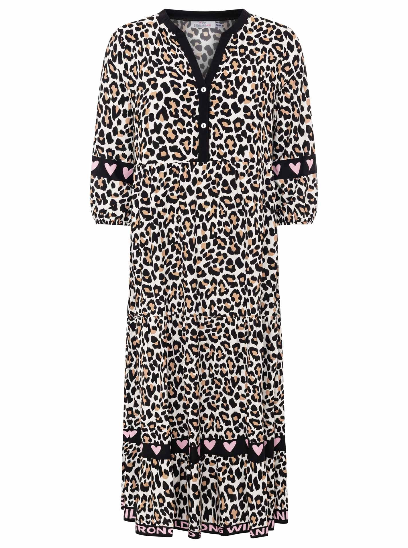 Zwillingsherz Maxikleid »"Classic Leo"« Ohne Taschen Leomuster, Knopfleiste und 3/4 Arm