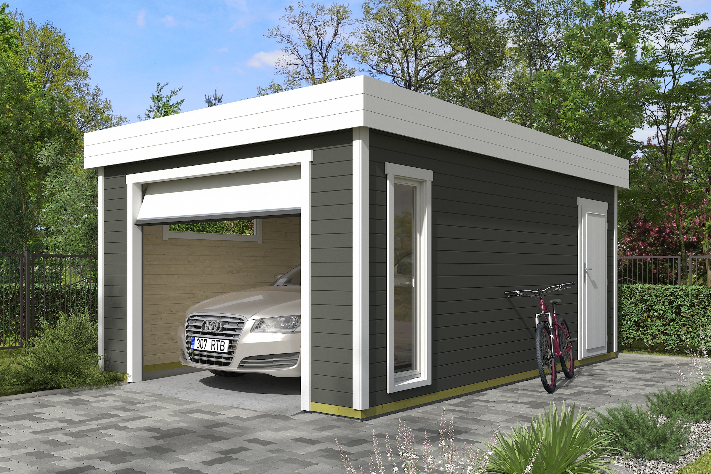 Nordic Holz Garage »BAHAMAS 2« BxT: 380x560 cm, 205 cm Einfahrthöhe, mit Se günstig online kaufen