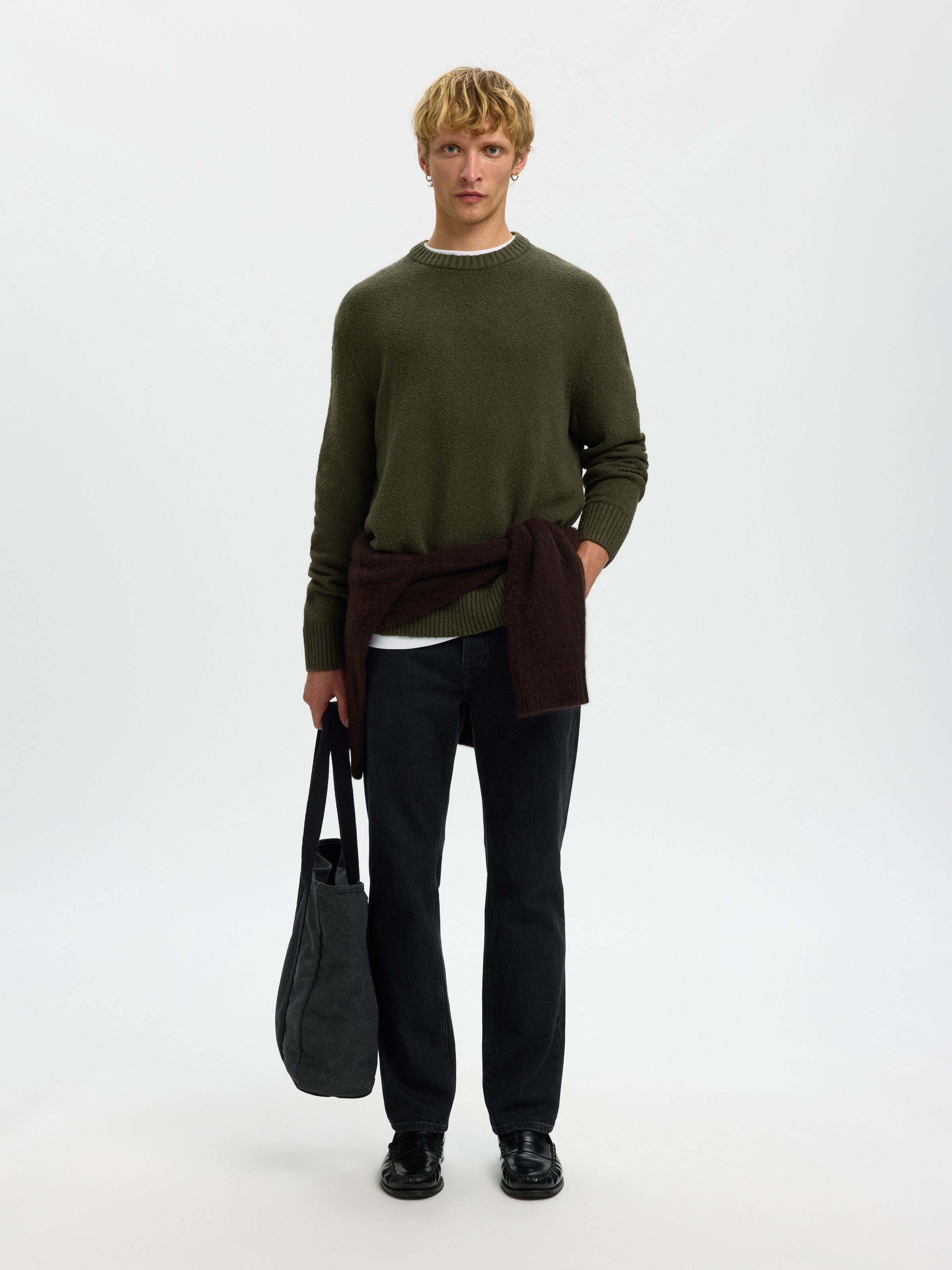 SELECTED Rundhalspullover »SLMALEX LS KNIT CREW NECK NOOS« Baumwollmischung, relaxed fit