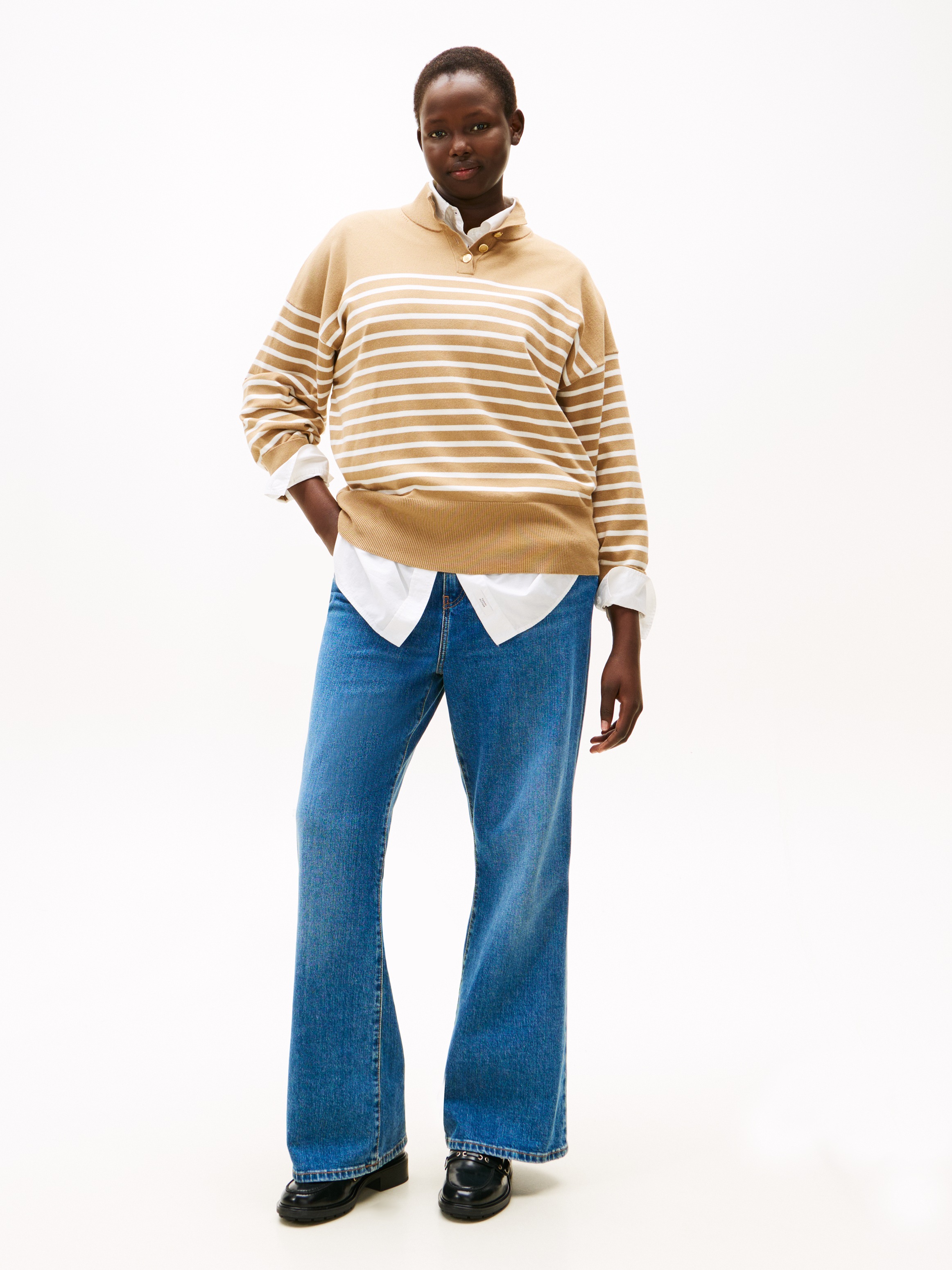 Tommy Hilfiger Curve Stehkragenpullover »CRV CO JERSEY GOLD BTN MK-NK SWT« in großen Größen, mit goldfarbenen Knöpfen