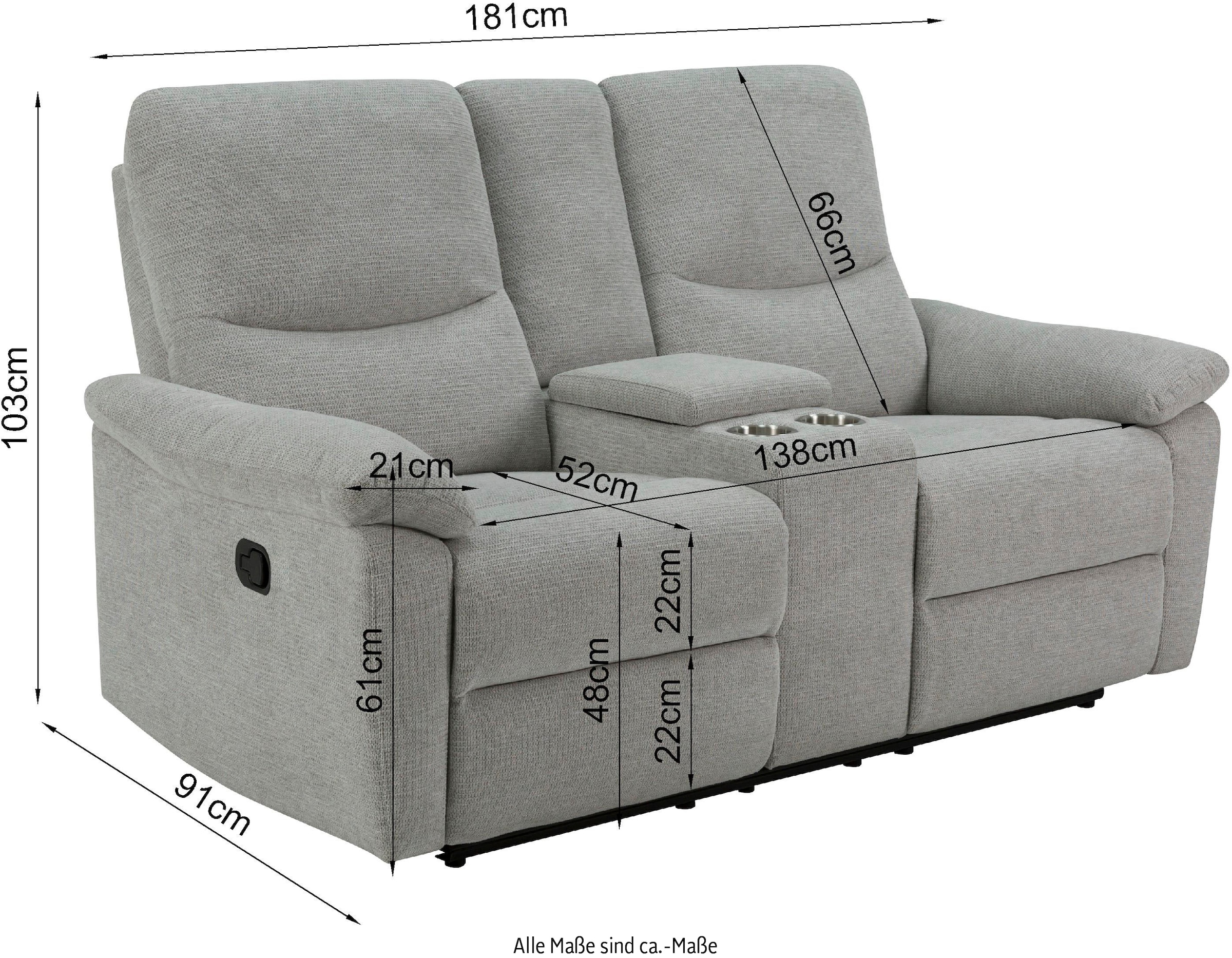 Home affaire 2-Sitzer »ODILON, 2er-Kinosofa, TV-Sessel, Mulitmedia-Sofa, Struktur, USB A/C,«, Relaxfunktion manuell u. elektrisch, Getränkehalter, Staufach