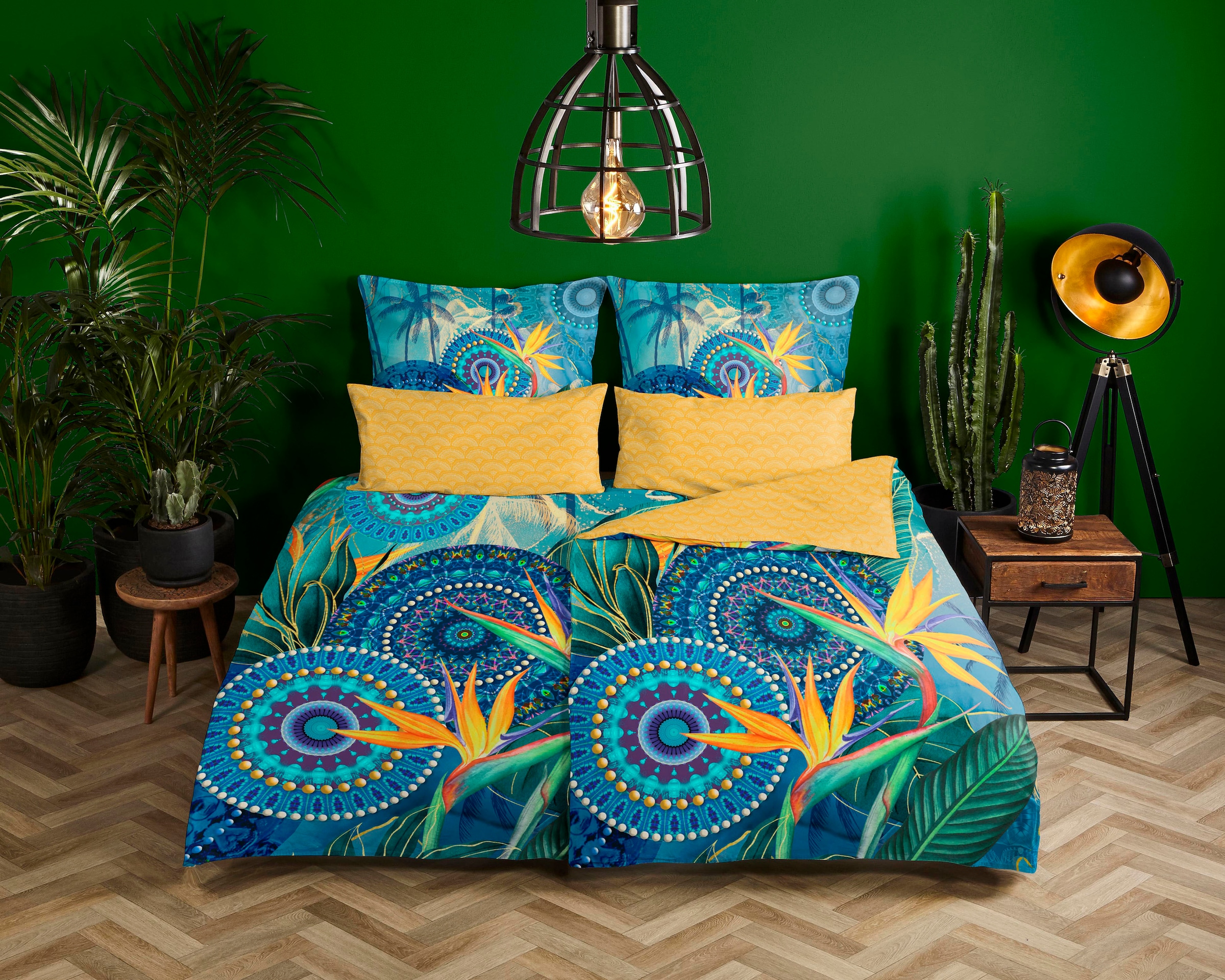 hip Wendebettwäsche »Novia«, Mako-Satin, 135x200, Reißverschluss, Wende, Mandala, Strelitzie, Blau