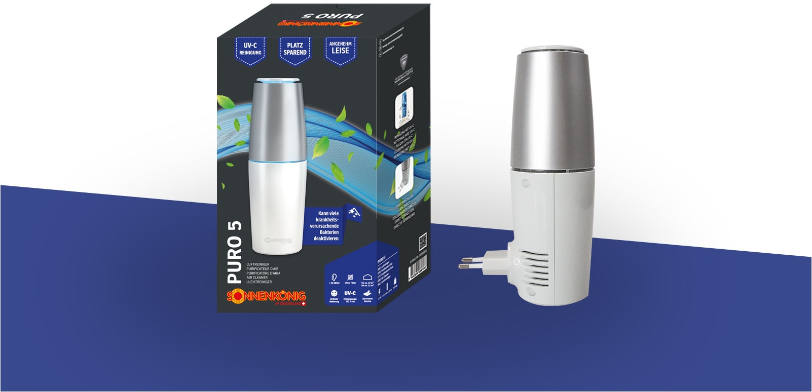 Sonnenkönig Luftreiniger »Puro 5, UV-C Reinigung, minimaler Stromverbrauch, Wellenlänge: 253 nm«, ohne Filter, einfache Handhabung, geräuscharm