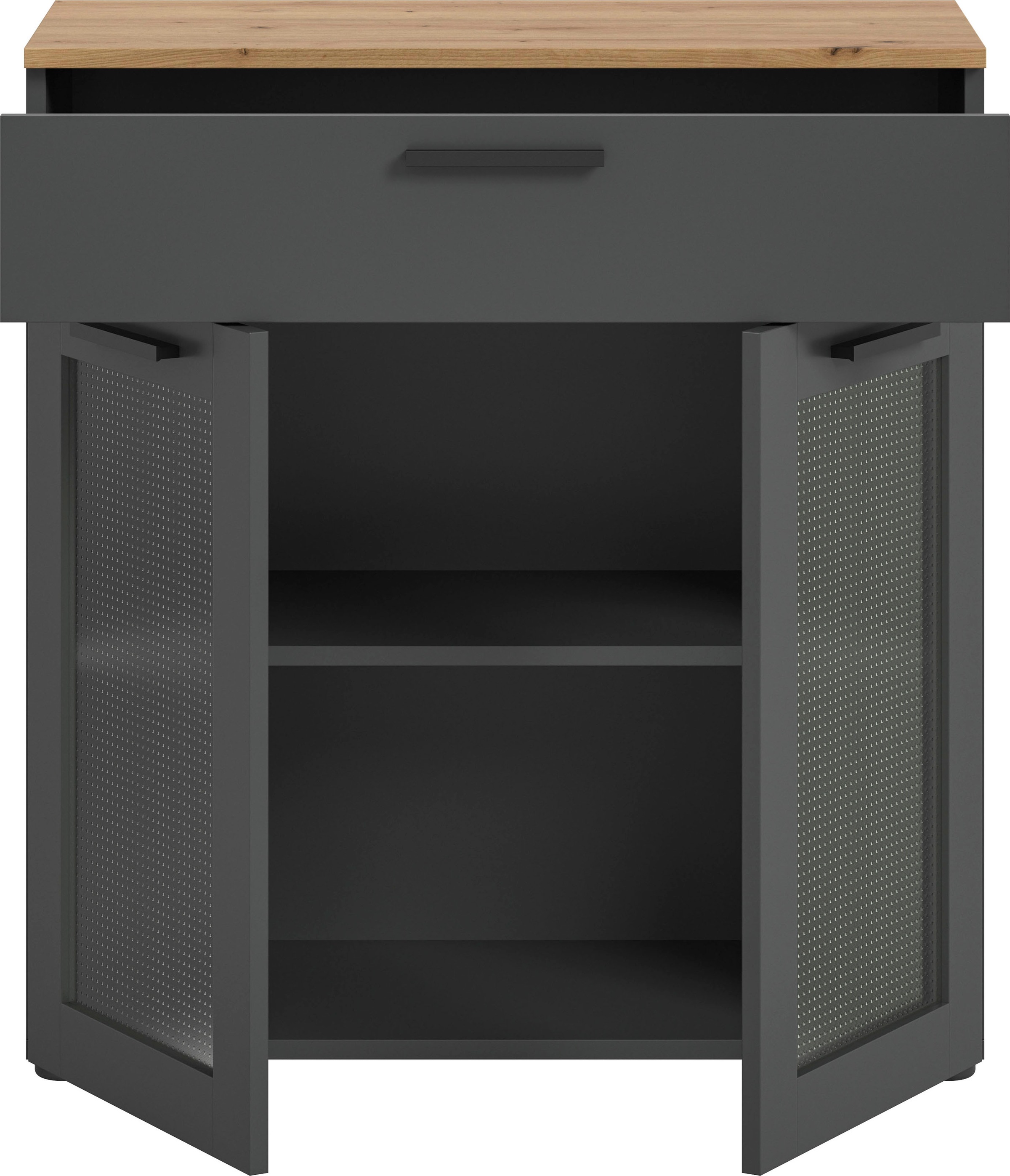 INOSIGN Kommode »SALKIN, Breite 78cm, 2 Türen mit ESG Ornamentglas, 1 Schubkasten«, Anrichte, Schrank, Sideboard,Vitrine, Vitrinenschrank Wohnmöbel