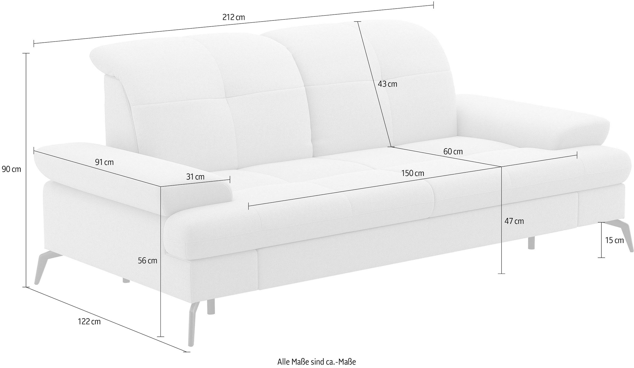 sit&more 3-Sitzer »Amica, inkl. Sitztiefenverstellung und Armteilverstellung«, wahlweise mit Kopfteilverstellung und Bettfunktion