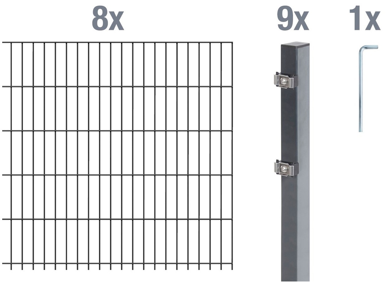 Alberts Doppelstabmattenzaun, (Set), anthrazit, 140 cm hoch, 8 Matten für 16 m, 9 Pfosten kaufen
