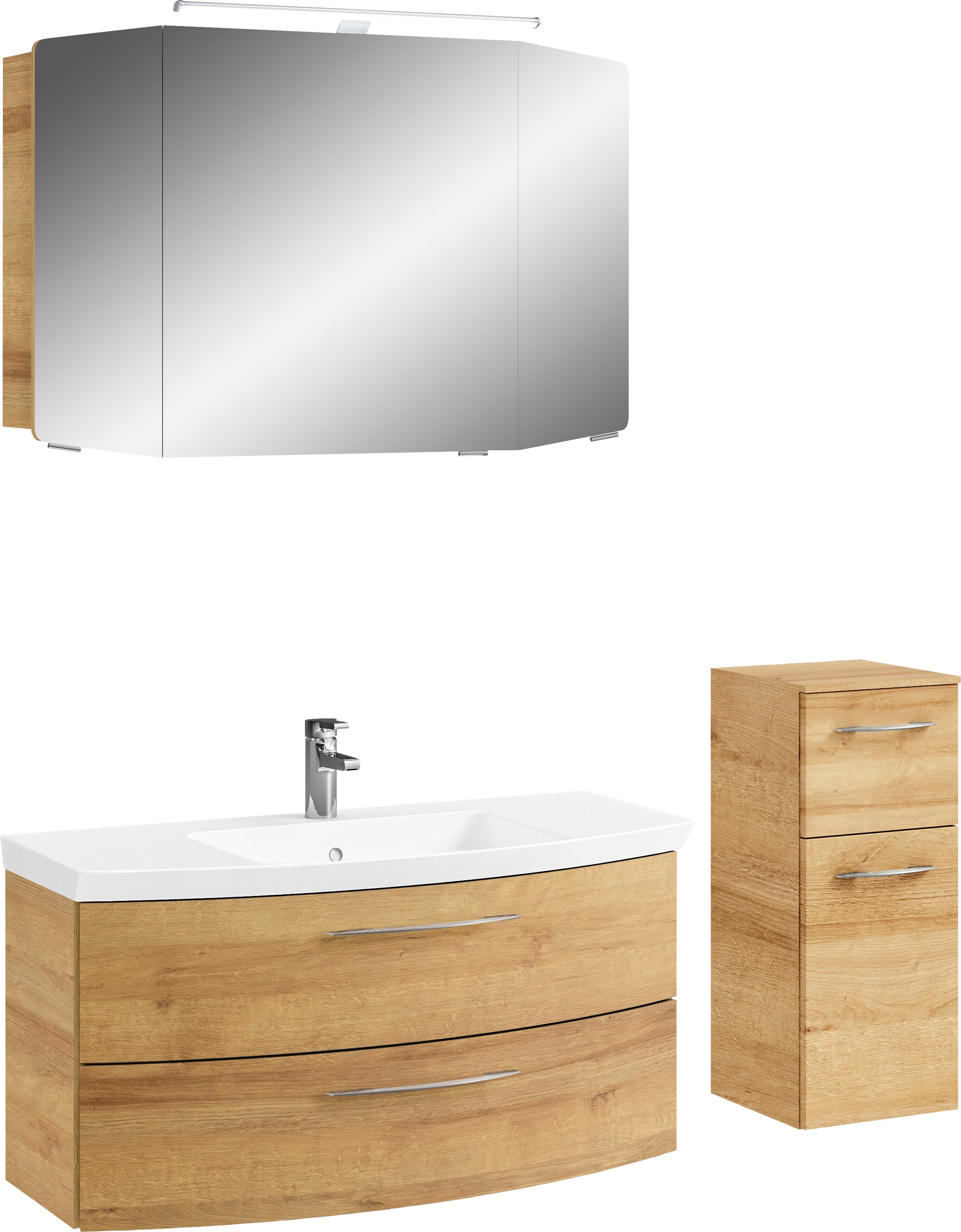 Saphir Badmöbel-Set »Cassca Sprint 3-teilig Mineralmarmor-Waschtisch mit LED-Spiegelschrank«, (4 St.), mit Unterschrank, 4 Türen, 3 Schubladen, inkl. Türdämpfer