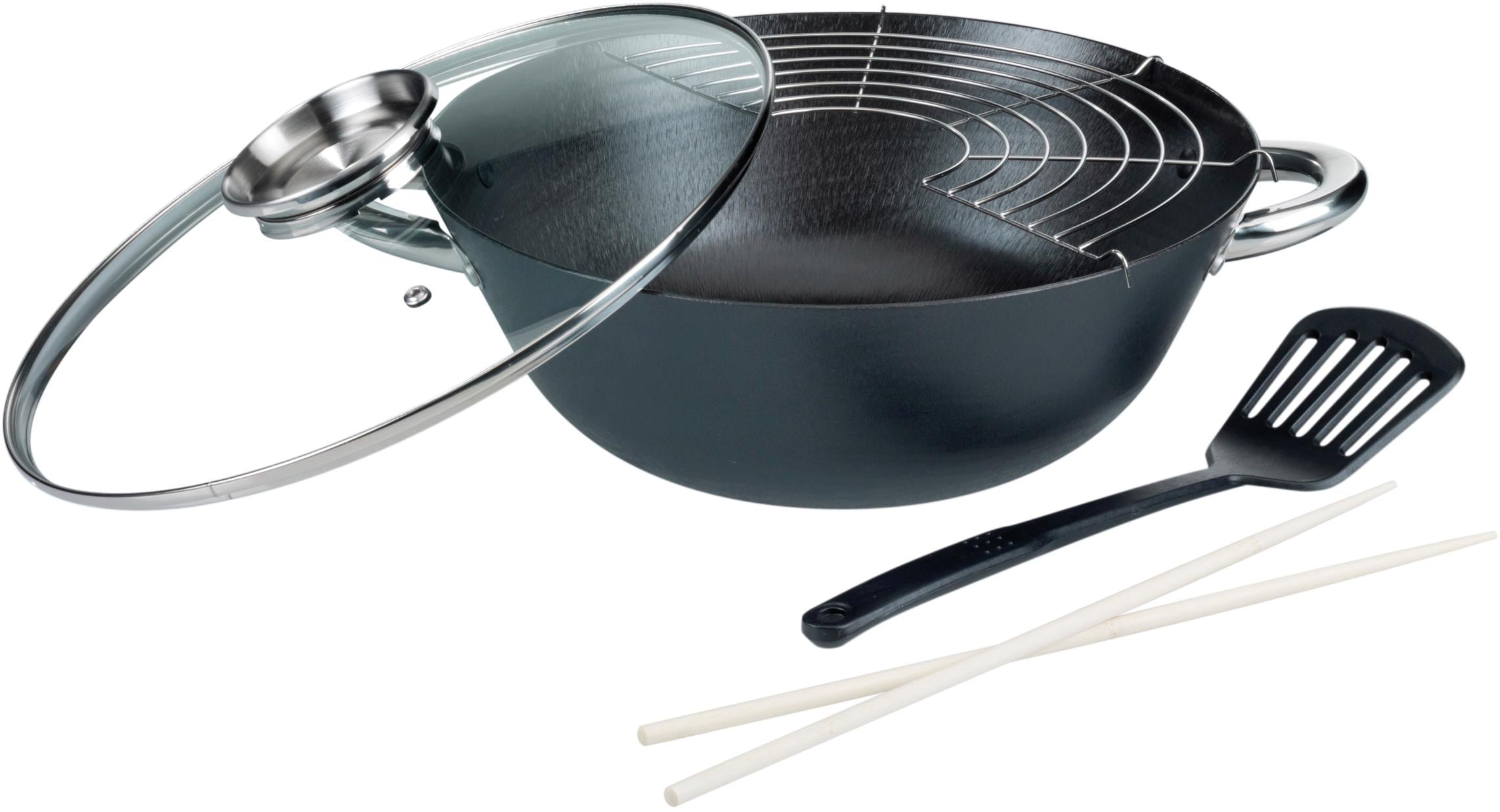 Induktion Bräter, (3-tlg. tlg., 2 Pfannen-Set, Aluminiumguss, Wok, GSW Küchenzange), 1 Glasdeckel, »Gourmet«, 8 Topf-Set 1 kaufen online (Set, 1