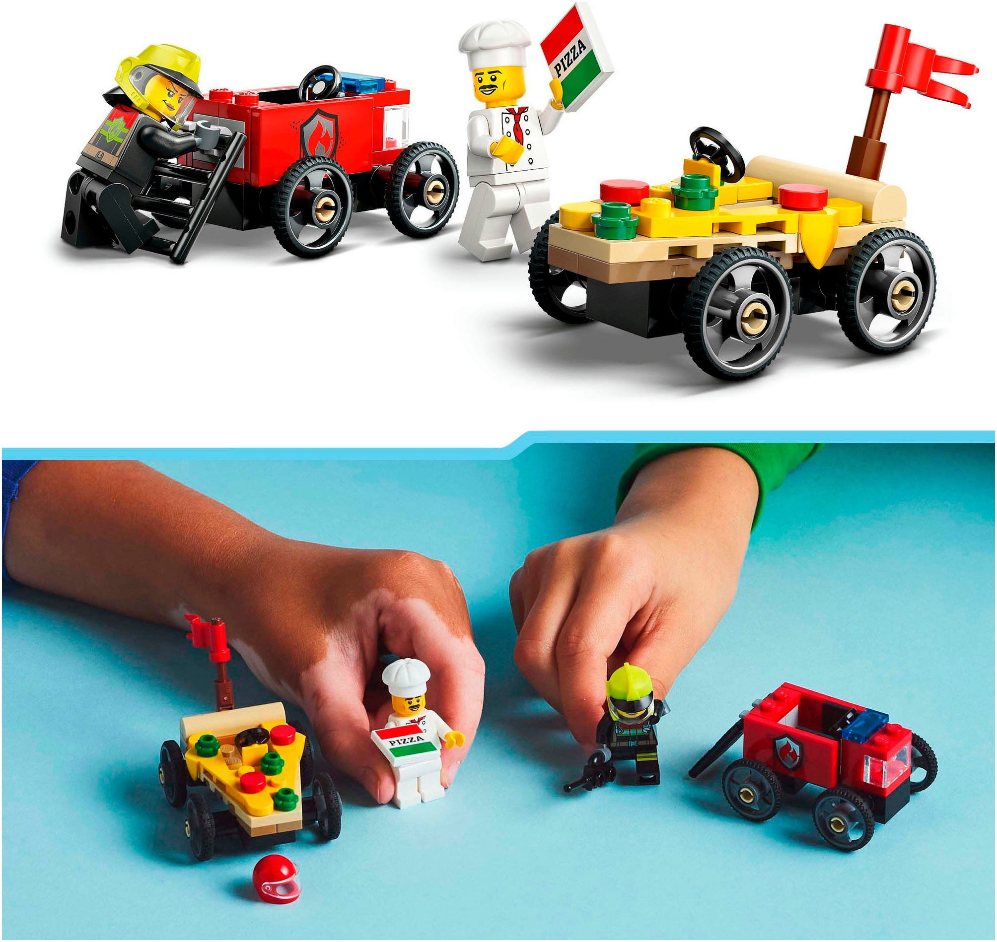LEGO® Konstruktionsspielsteine »Pizzalieferwagen vs. Löschauto (60458), LEGO City«, (70 St.), Made in Europe