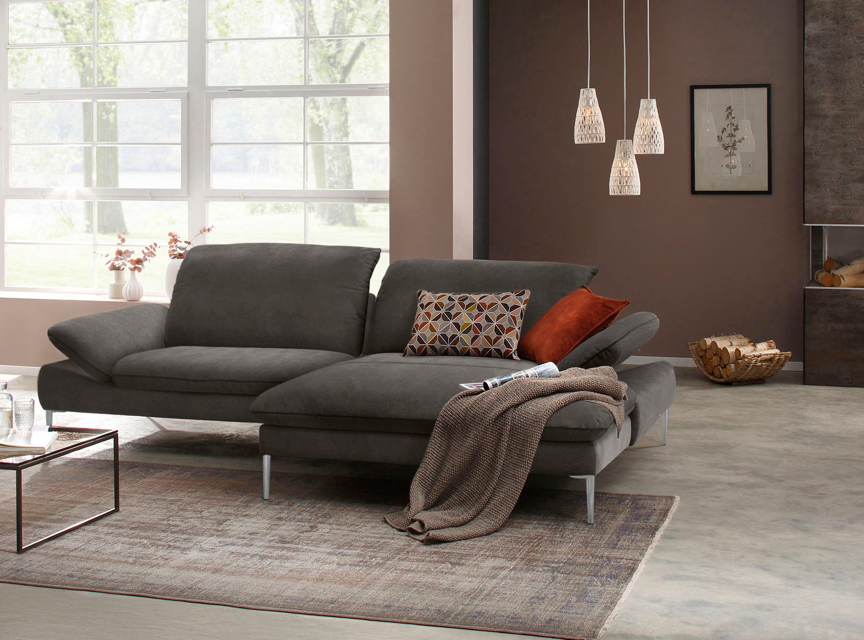 W.SCHILLIG Ecksofa »enjoy&MORE, Designsofa, elegant und bequem, L-Form«, mit Sitztiefenverstellung, Füße Chrom glänzend, Breite 294 cm