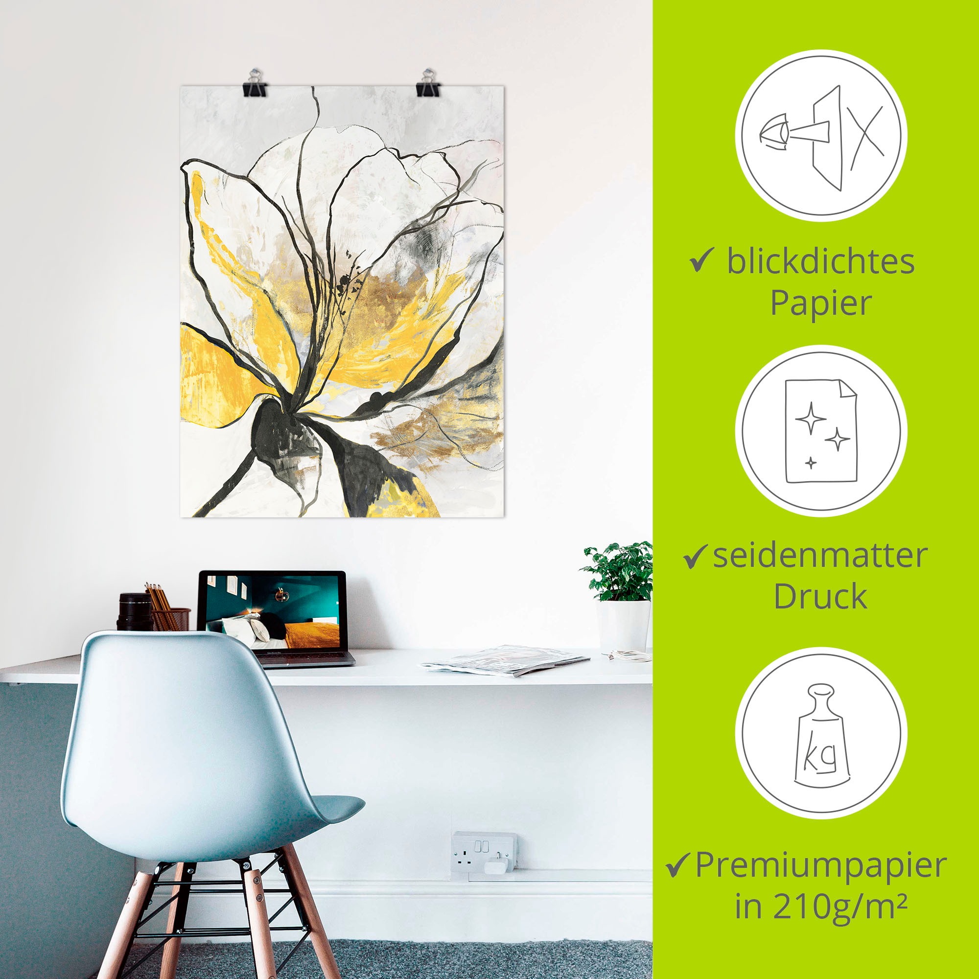 Artland Wandbild »Umrissenes Blumenmuster I gelbe Version«, Blumenbilder, (1 St.), als Alubild, Outdoorbild, Leinwandbild, Poster, Wandaufkleber