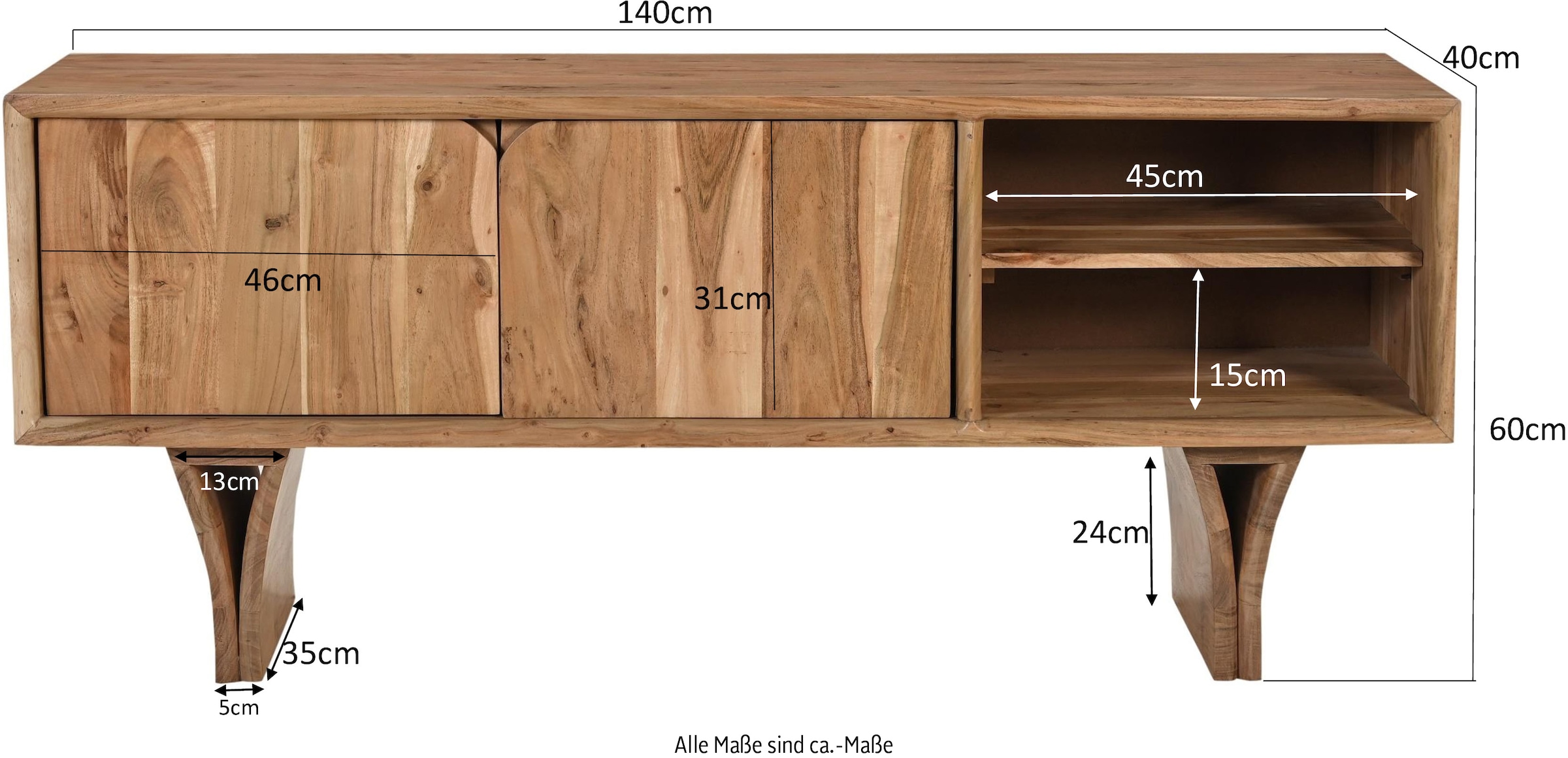 SIT Lowboard »ACACIA WAVE«, (1 St.), extravagantes Holzwangengestell