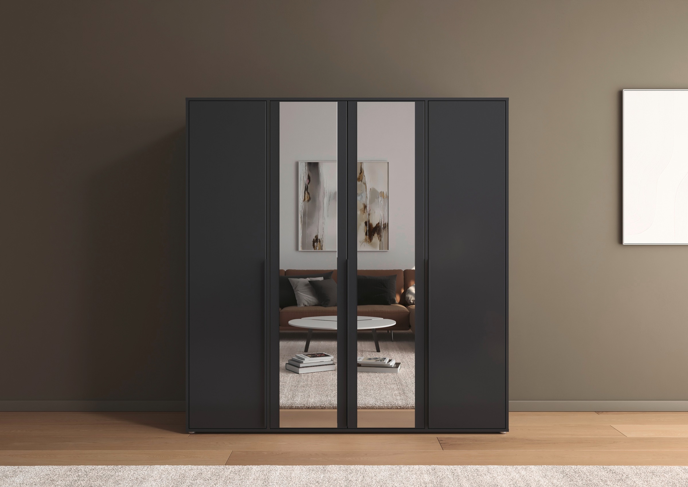 rauch Drehtürenschrank »Kleiderschrank Schrank Garderobe Wäscheschrank NAGATA mit Spiegel«, (in 3 verschiedenen Ausstattungen BASIC/CLASSIC/PREMIUM), und modernen Stangengriffen in Graumetallic TOPSELLER MADE IN GERMANY