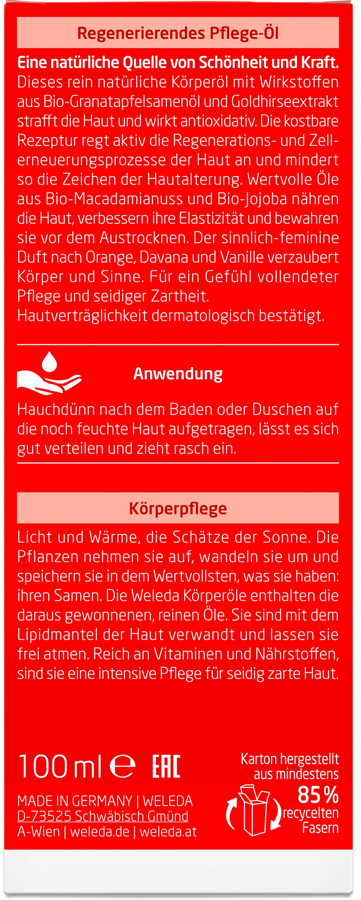 WELEDA Körperöl »Weleda Granatapfel Regenerierendes Pflege-Öl« fördert die Elastizität & Festigkeit, bewahrt die Feuchtigkeit